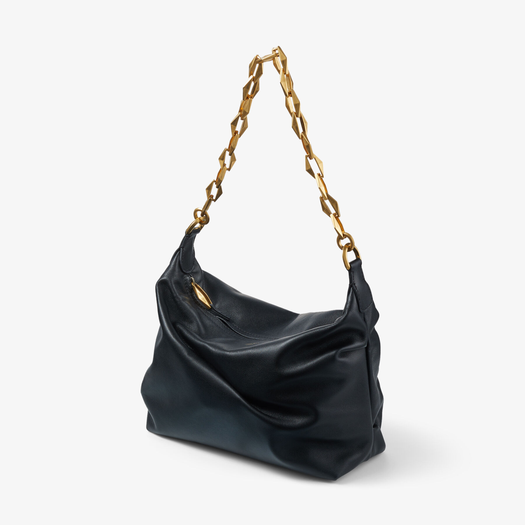Diamond Soft Hobo S | Black Soft Calf Leather Hobo Bag with Chain 