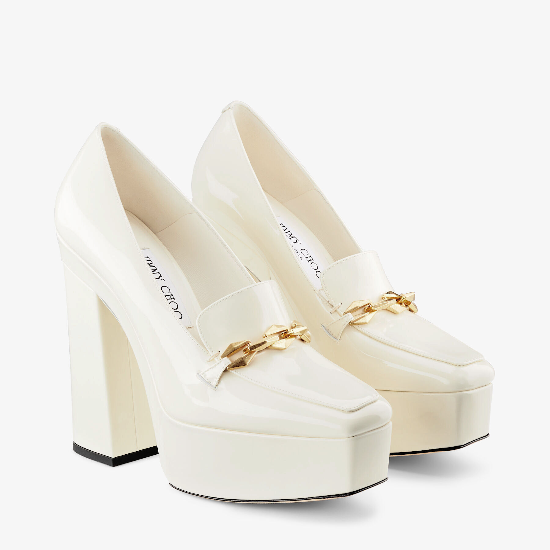 【JIMMY CHOO】diamond tilda patent レザー platform パンプス DIAMOND TILDA 140 | Latte Soft Patent Leather Loafers with