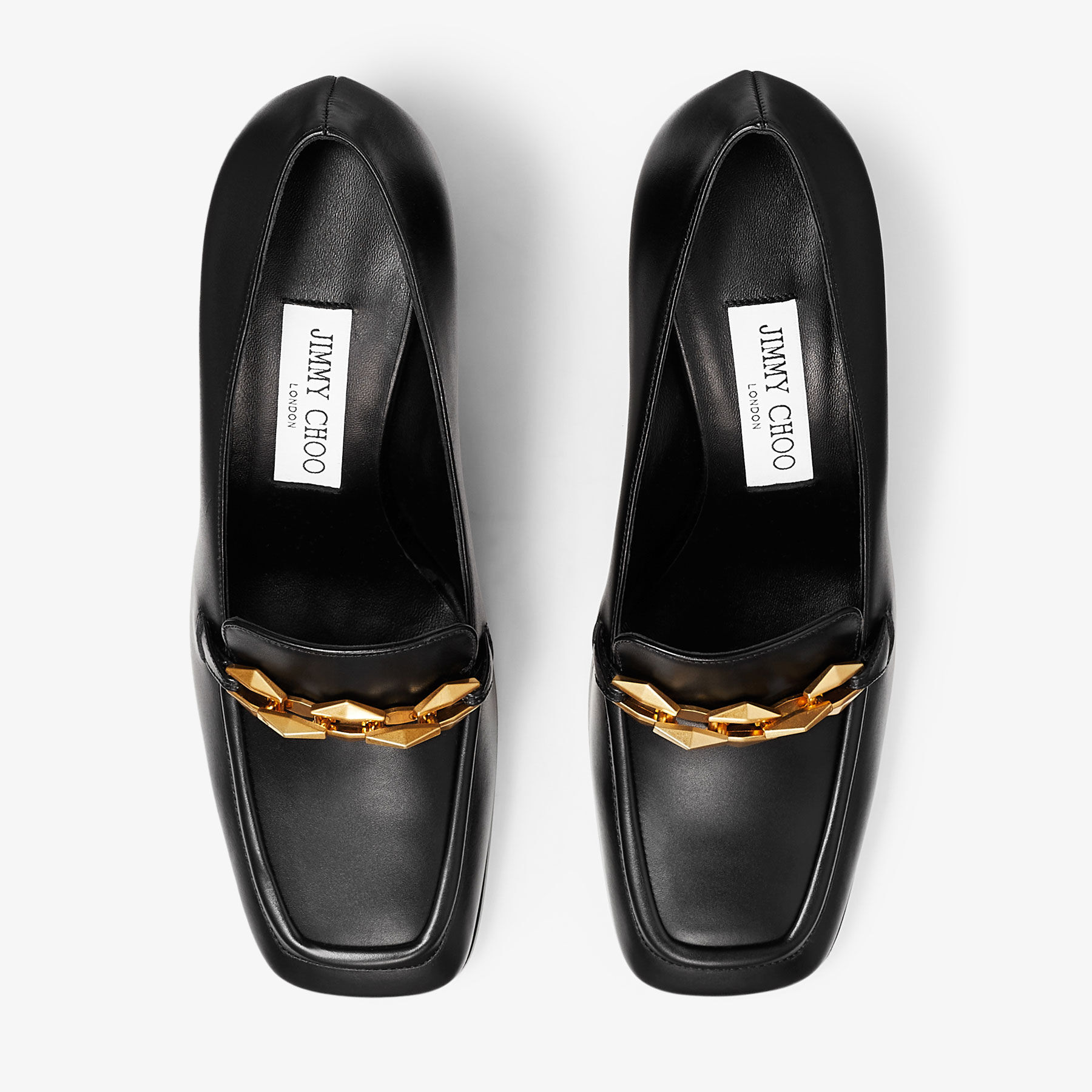 DIAMOND TILDA LOAFER | Black Calf Leather Loafers with Chain