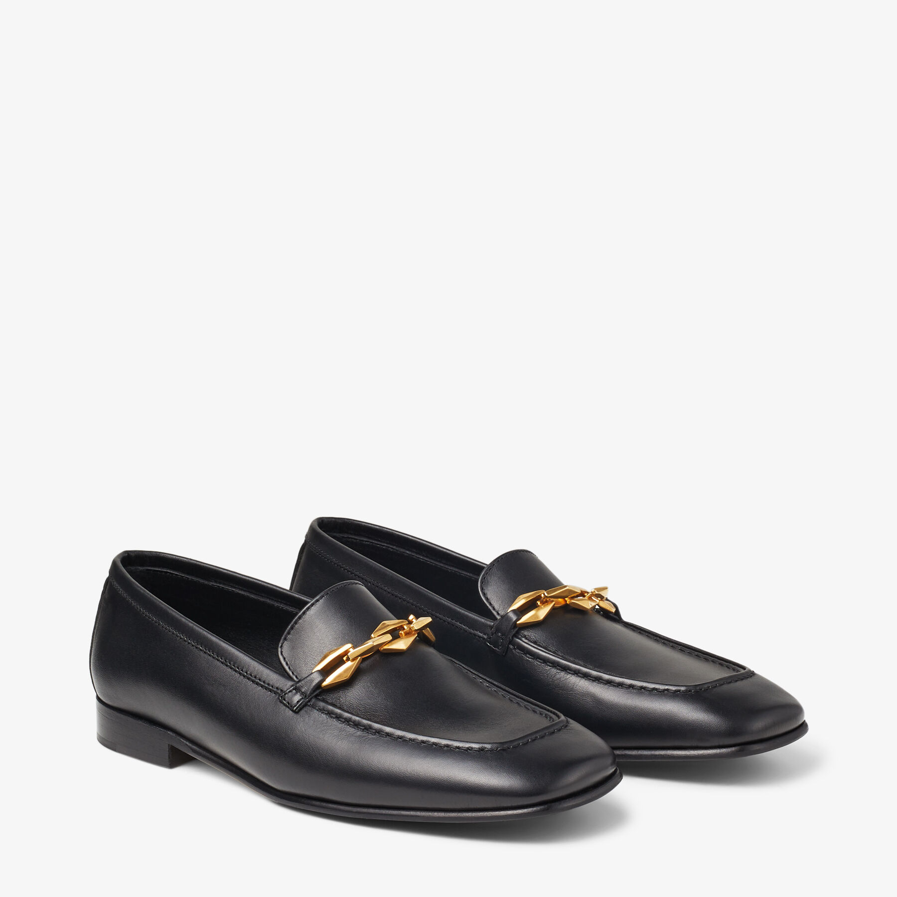 DIAMOND TILDA LOAFER | Black Calf Leather Loafers with Chain