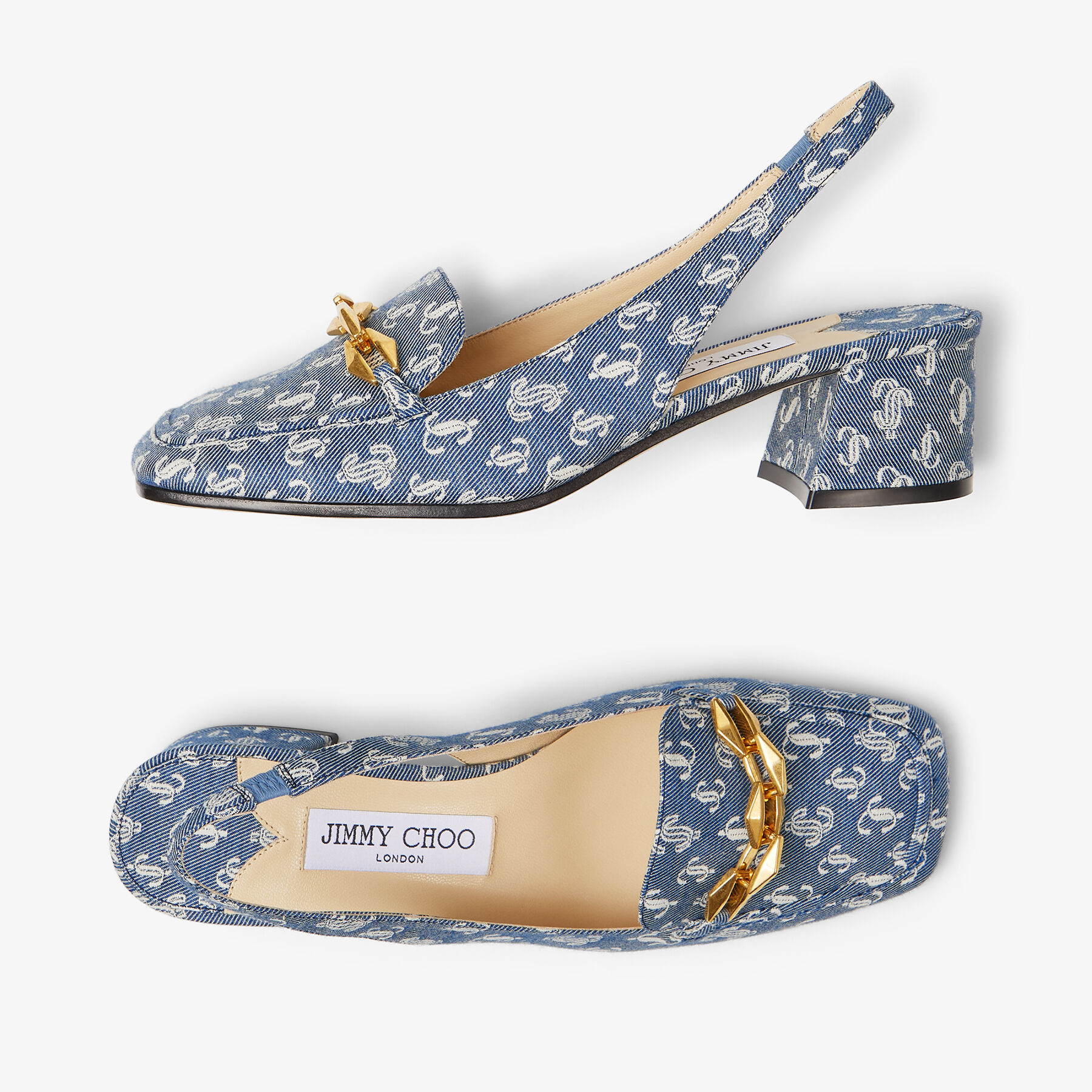■Jimmy Choo■Diamond Tilda 45 デニム スリングバックパンプス DIAMOND TILDA SB 45 | Denim JC Monogram Sling Back Pumps