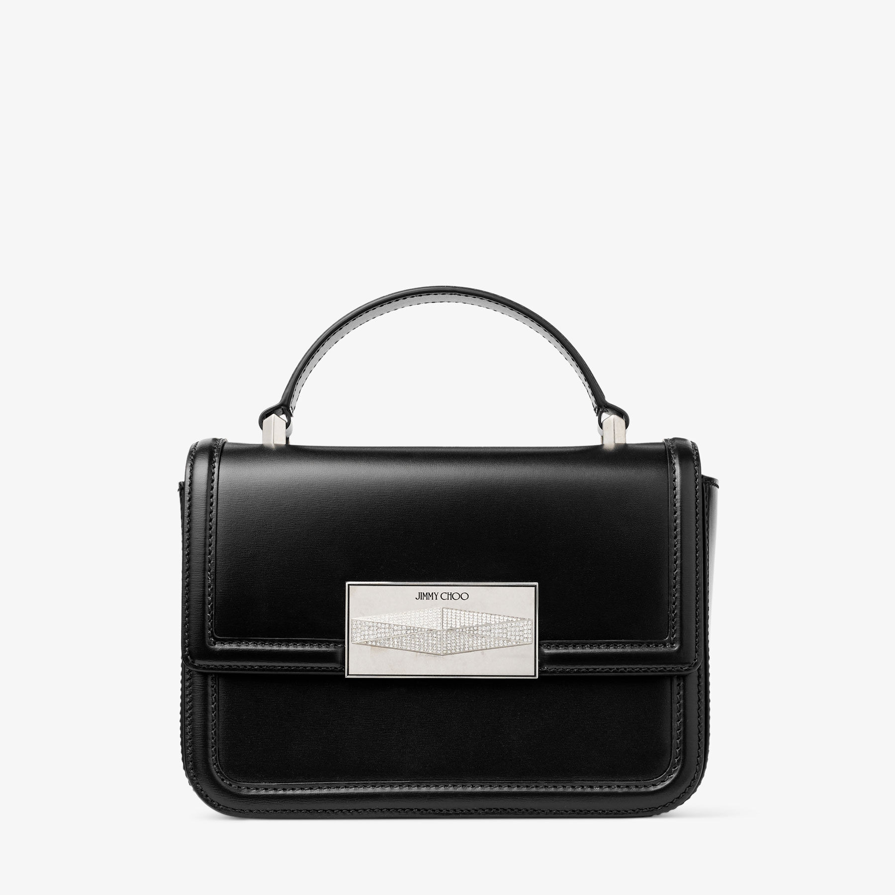 Jimmy Choo★TOP HANDLE BAGS Diamond Belted Top Handle/M | Black Leather Top Handle Bag