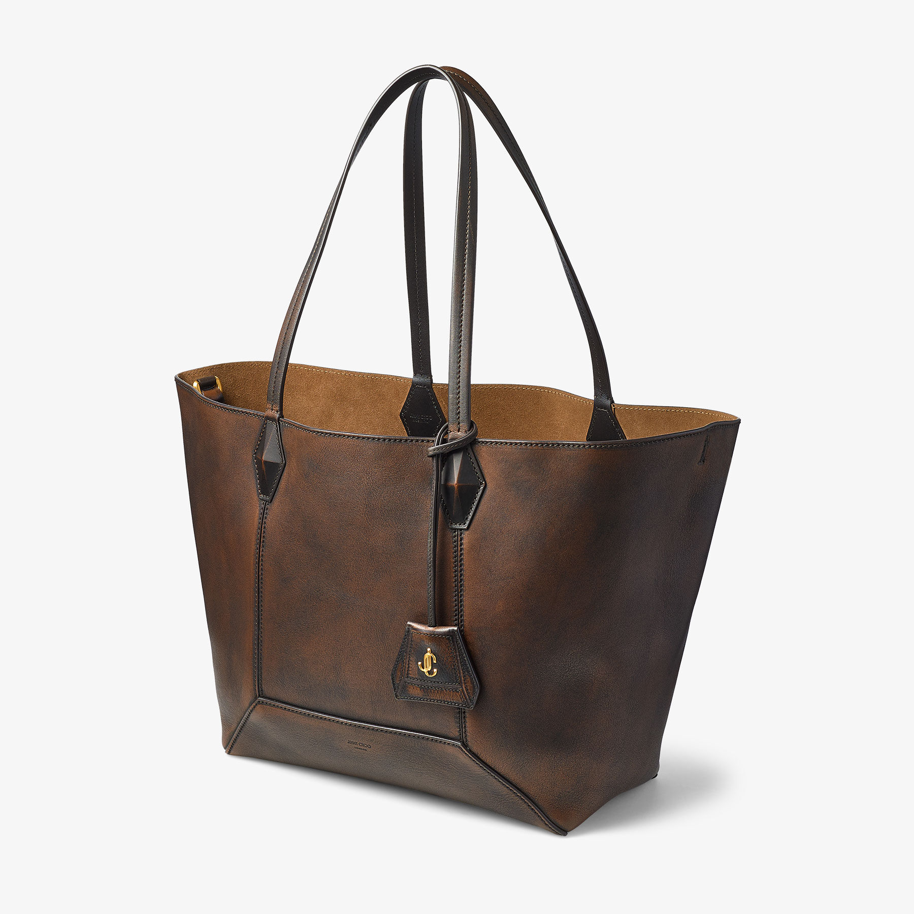 Diamond Tote M | Cognac Smooth Calf Leather Tote Bag | JIMMY CHOO