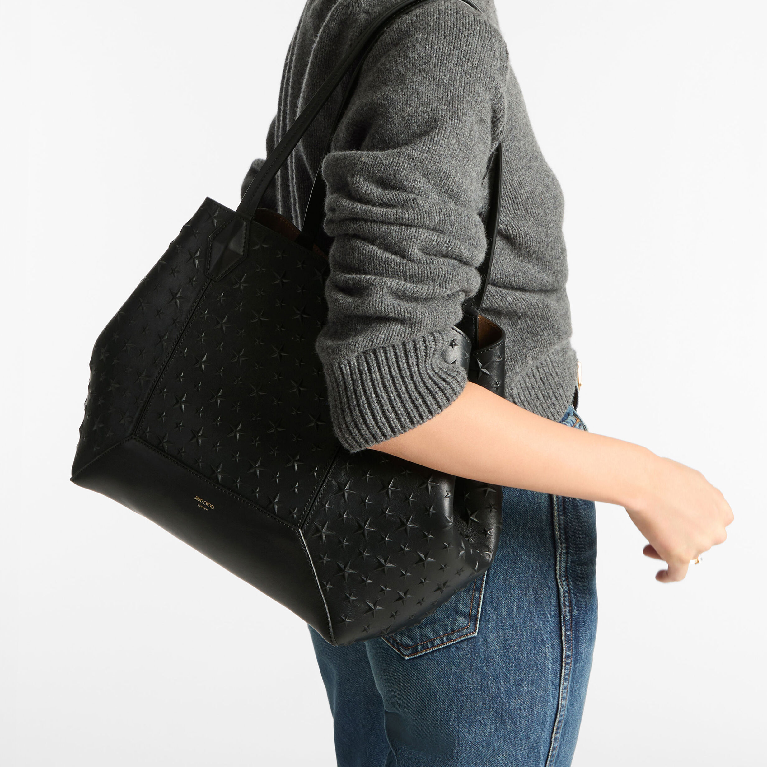 Diamond Black Embossed Leather Tote Bag JIMMY CHOO