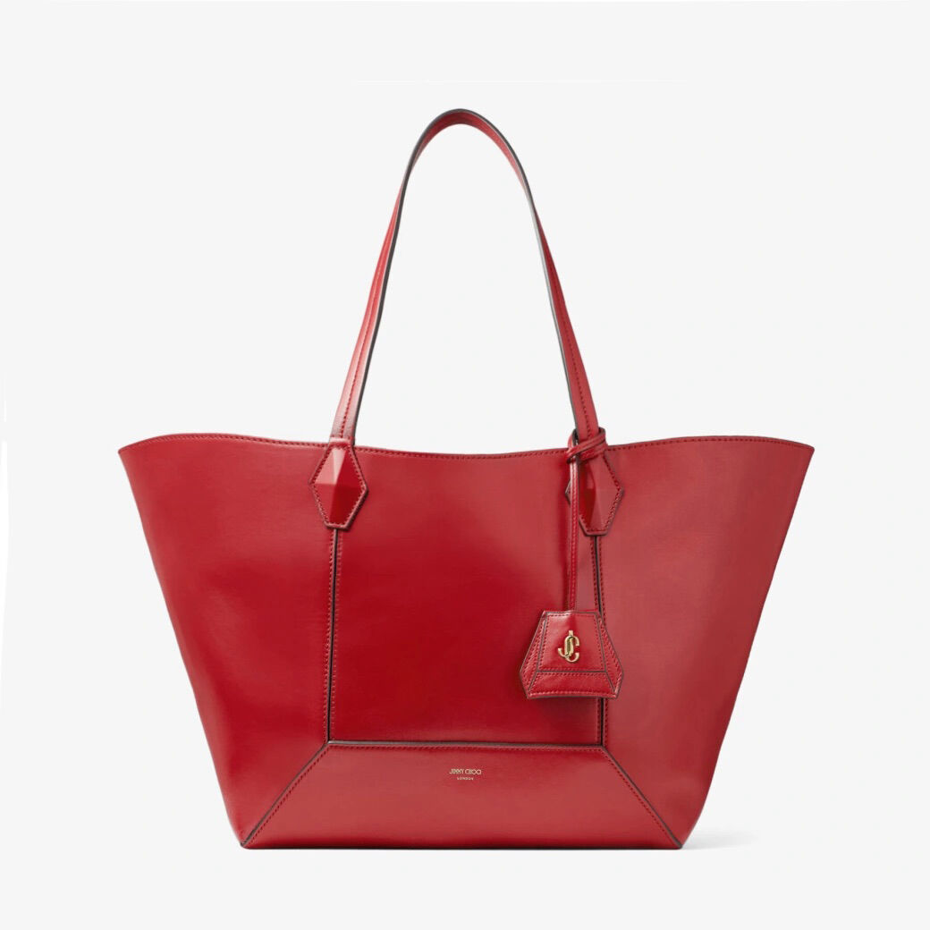 Diamond Ruby Red Calf Leather Tote Bag JIMMY CHOO AU