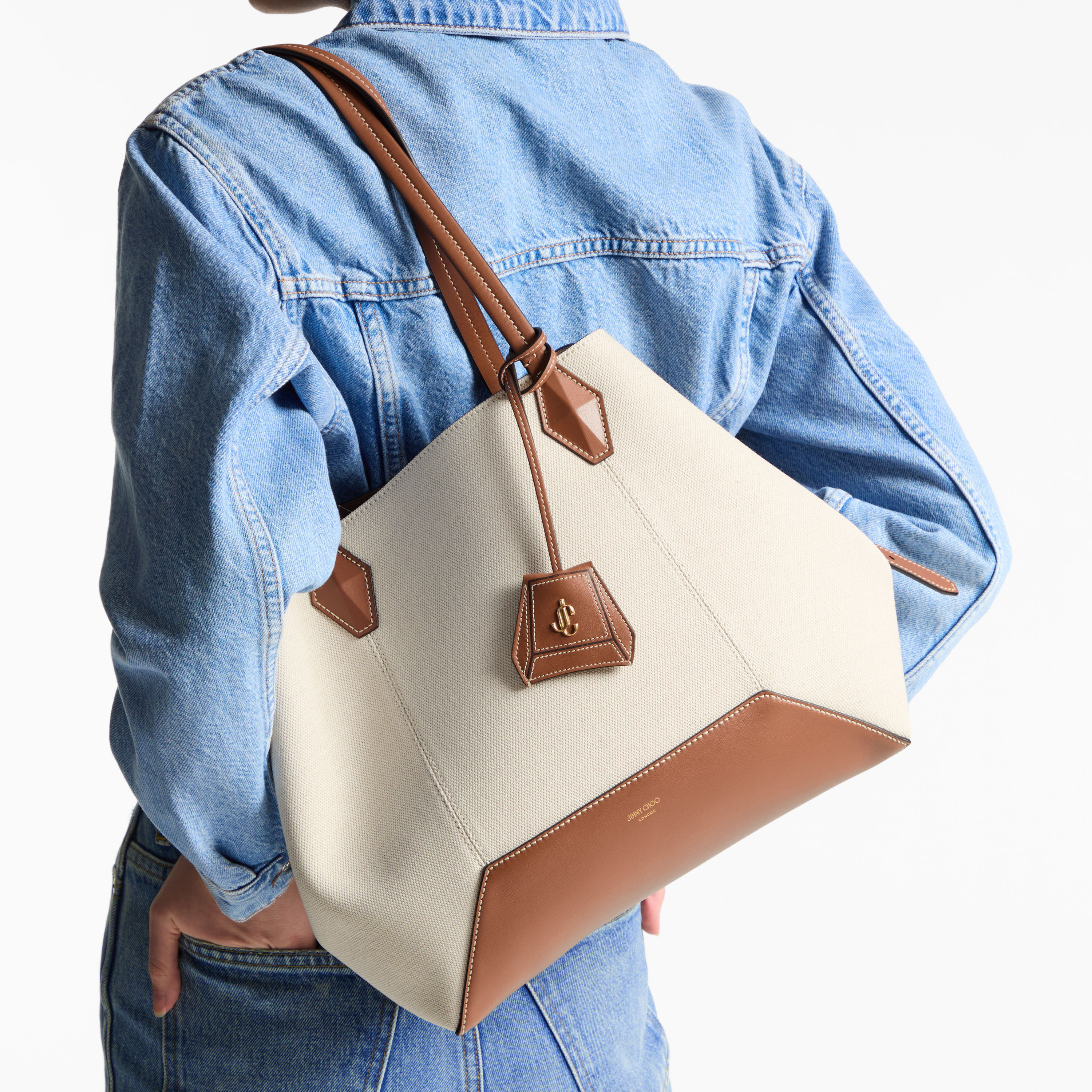 Diamond Tote M | Natural and Tan Recycled Canvas Tote Bag with