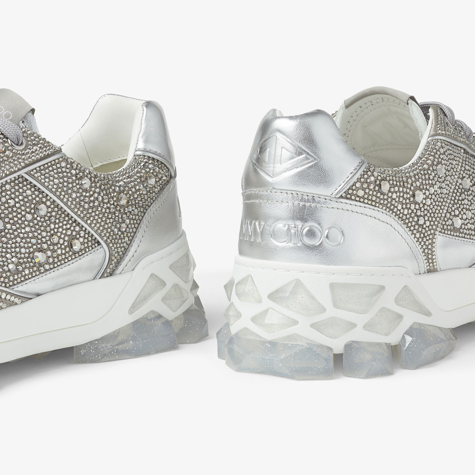 JIMMY CHOO の靴♪ ★ DIAMOND X STRAP M ★ シルバークリスタル Silver Satin Low Top Trainers with Crystal Embellishment and