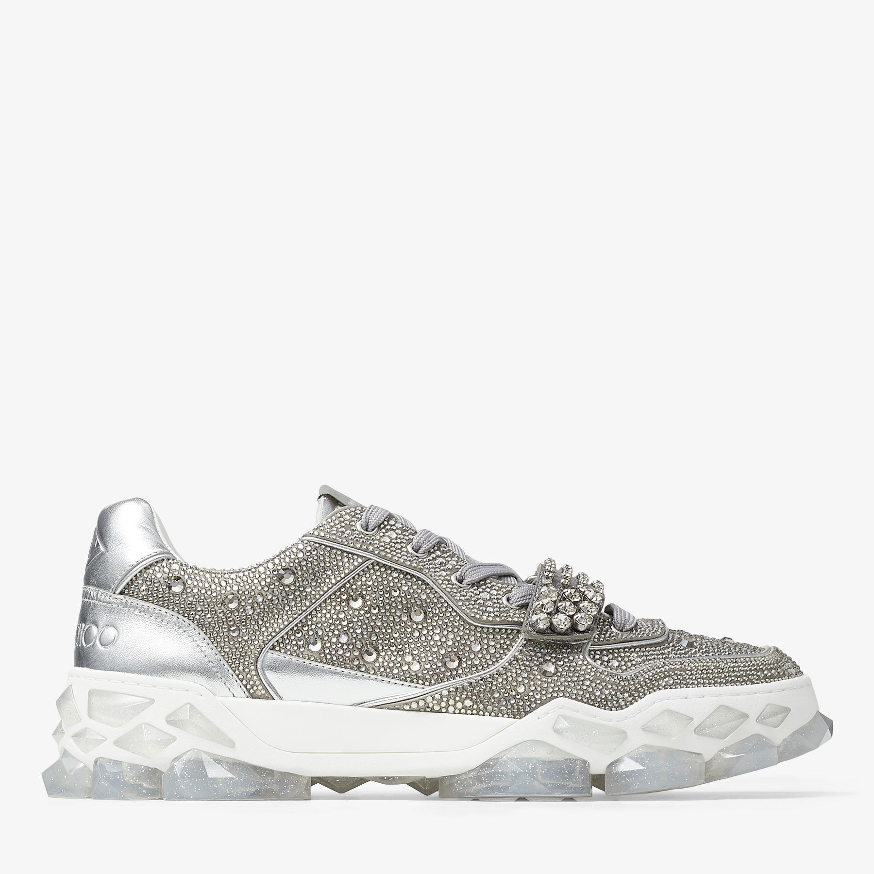 Silver Satin Low Top Trainers with Crystal Embellishment and
