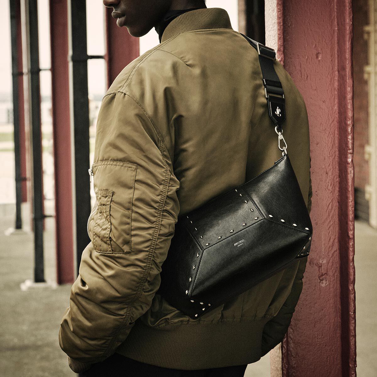 Diamond Zip Crossbody | Black Biker Leather Crossbody Bag with