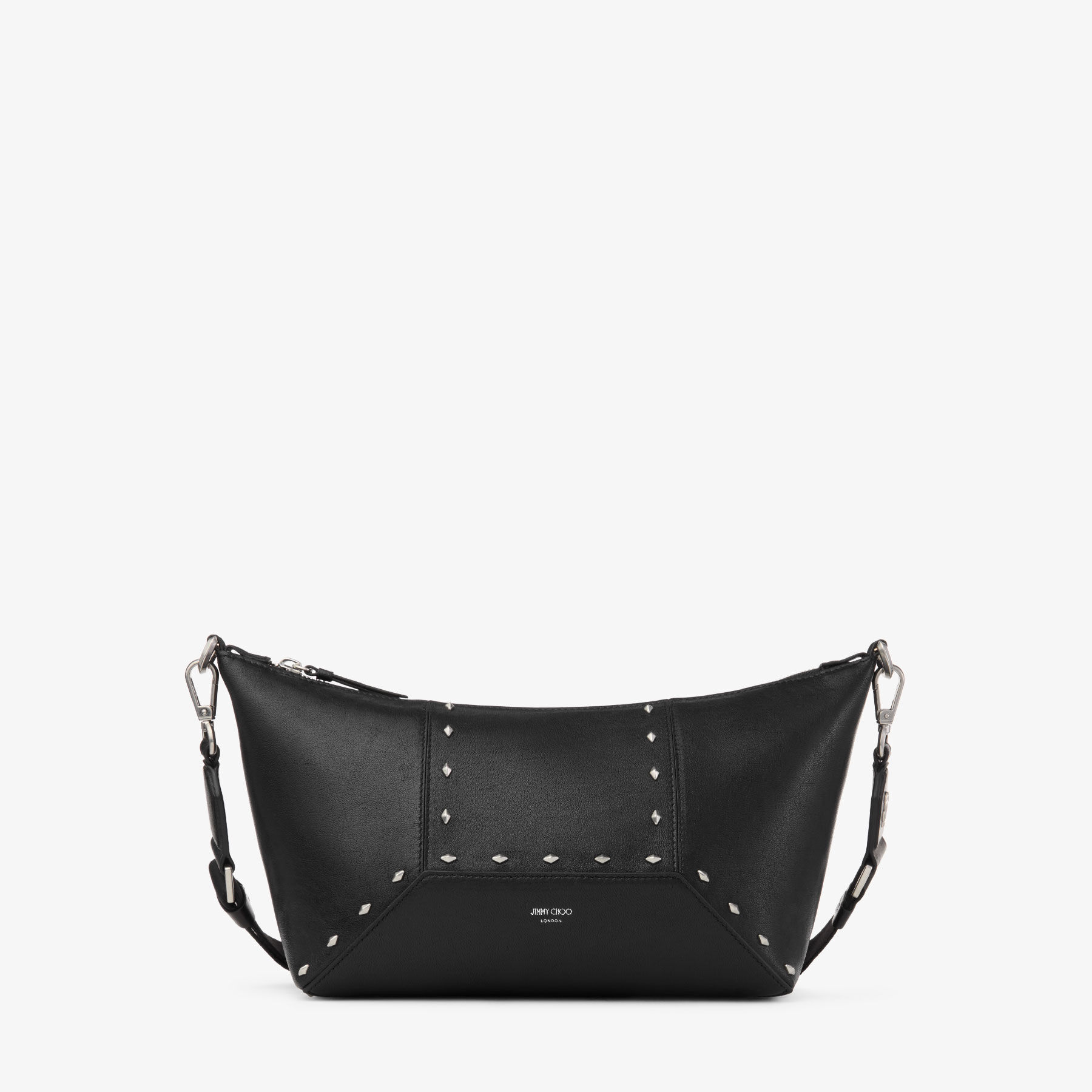 Diamond Zip Crossbody | Black Biker Leather Crossbody Bag