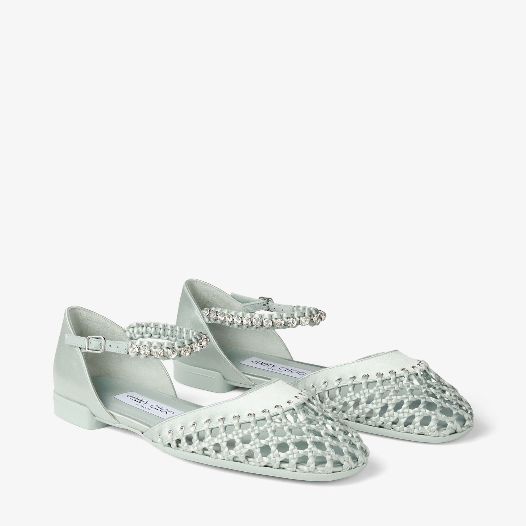 Dila Ballerina |Light Verde Satin Ballet Flats with Crystal