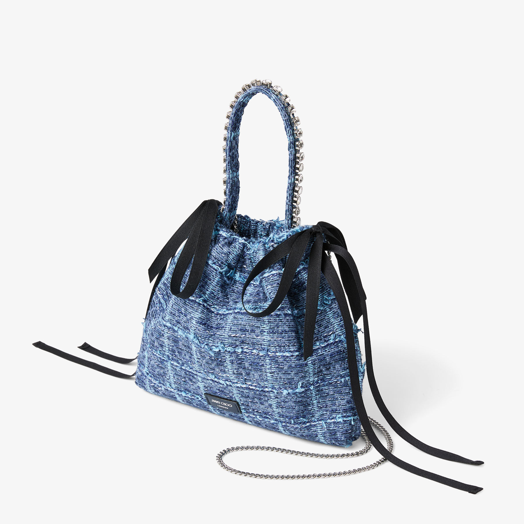 Drawstring Mini Top Handle | Crosshatch Denim Fabric Mini Shoulder