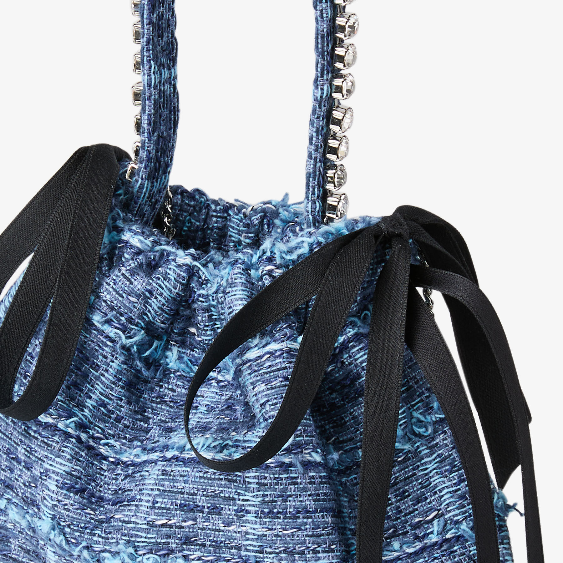 Drawstring Mini Top Handle | Crosshatch Denim Fabric Mini Shoulder
