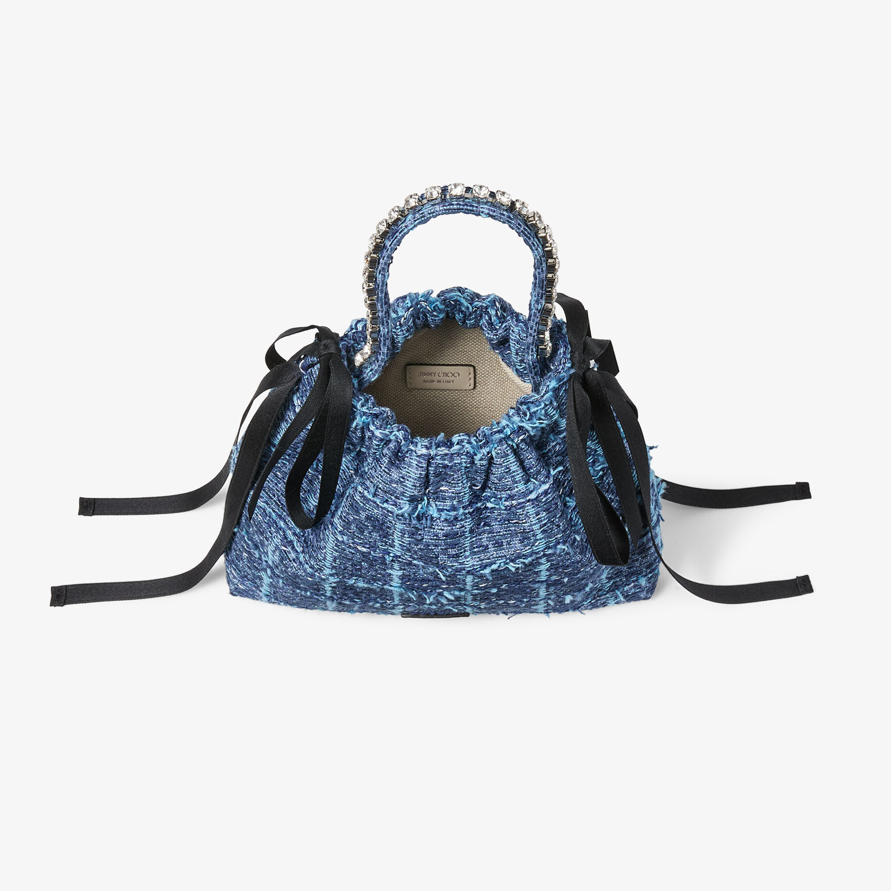 Drawstring Mini Top Handle | Crosshatch Denim Fabric Mini Shoulder