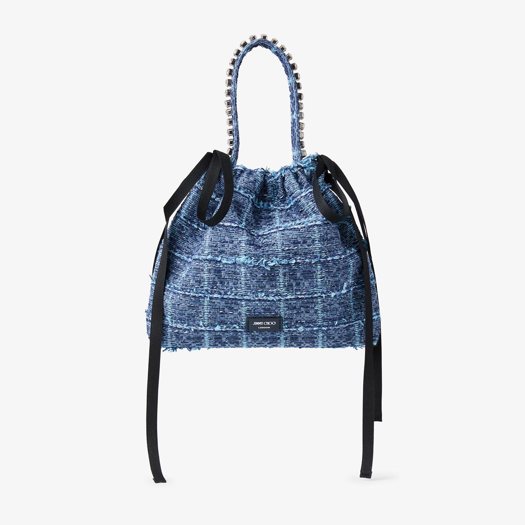 Drawstring Mini Top Handle | Crosshatch Denim Fabric Mini Shoulder
