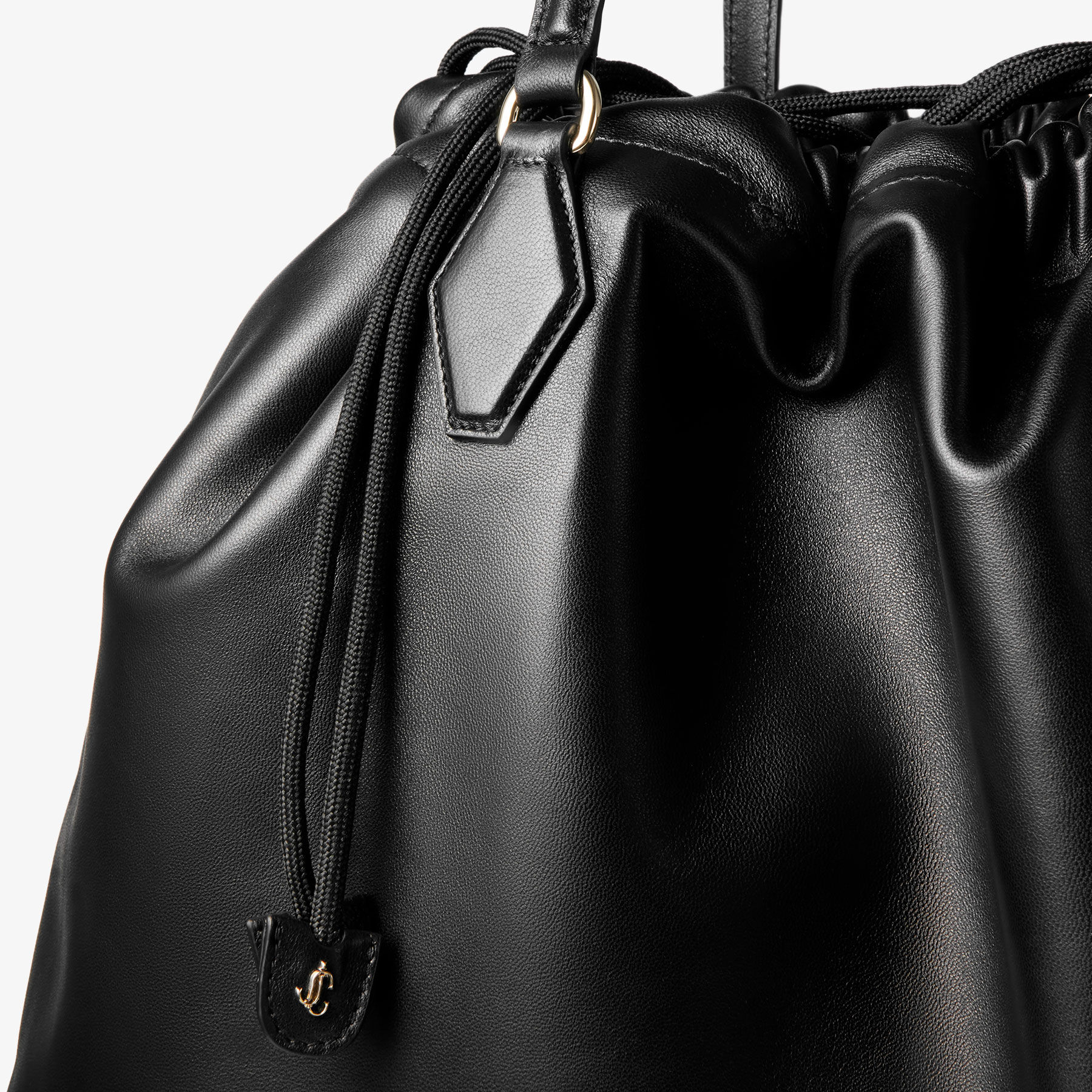 Drawstring Tote L |Black Nappa Leather Drawstring Tote with