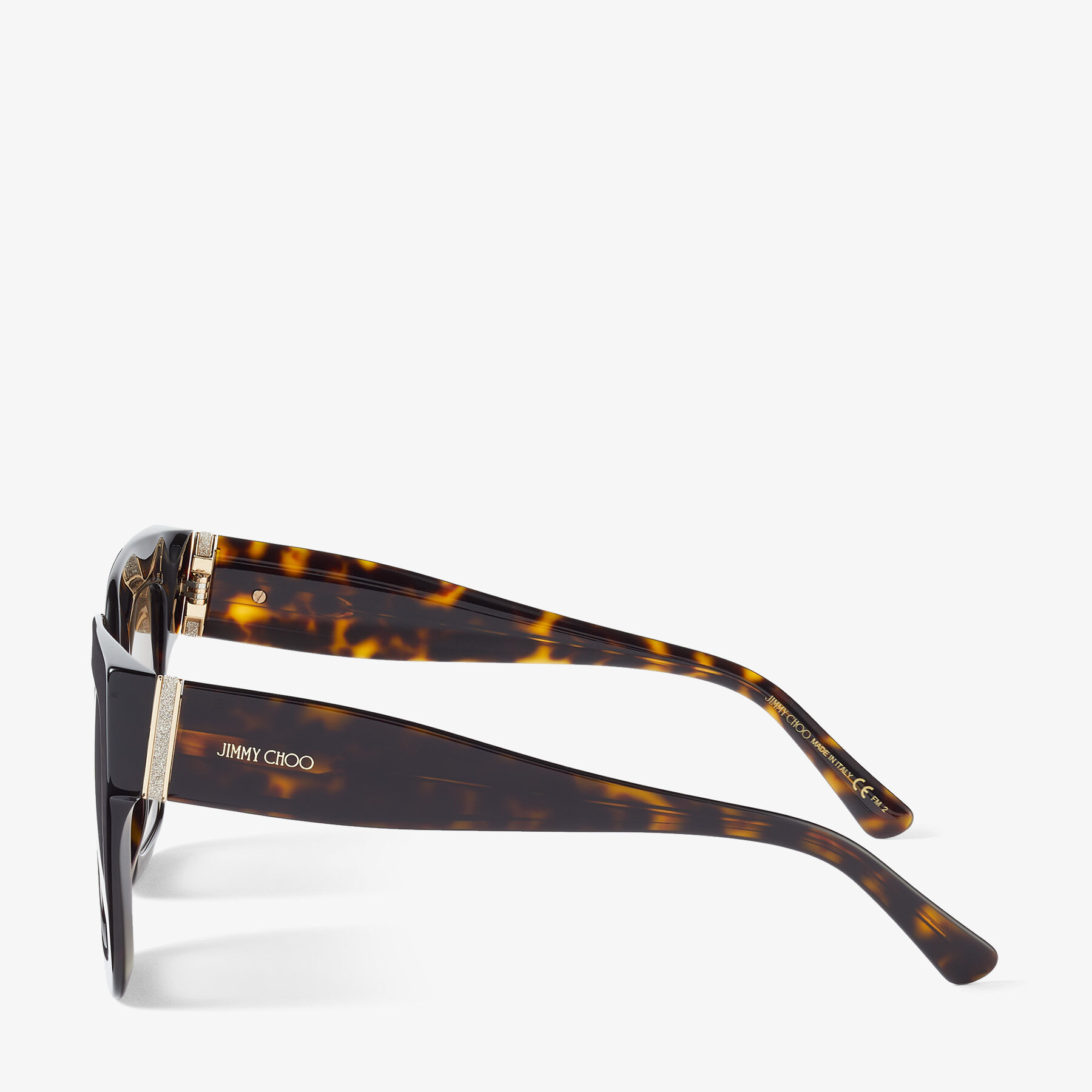 Brown Havana Square-Frame Sunglasses with Glitter | EDNA/S
