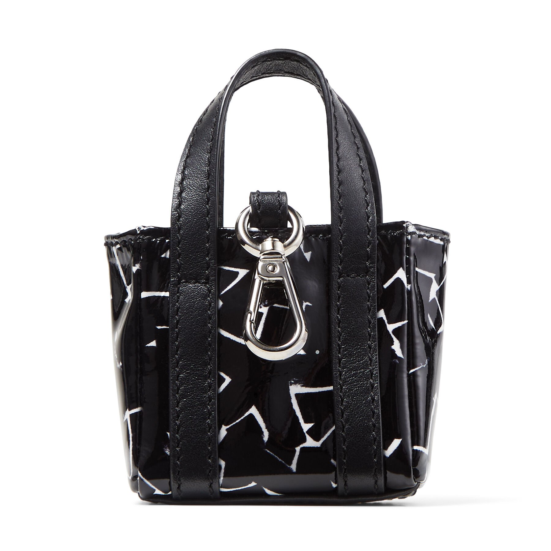 未使用　Jimmy choo　ERIC HAZE MICO TOTE チャーム Black and White Artwork Printed Patent Leather Mini Tote Bag