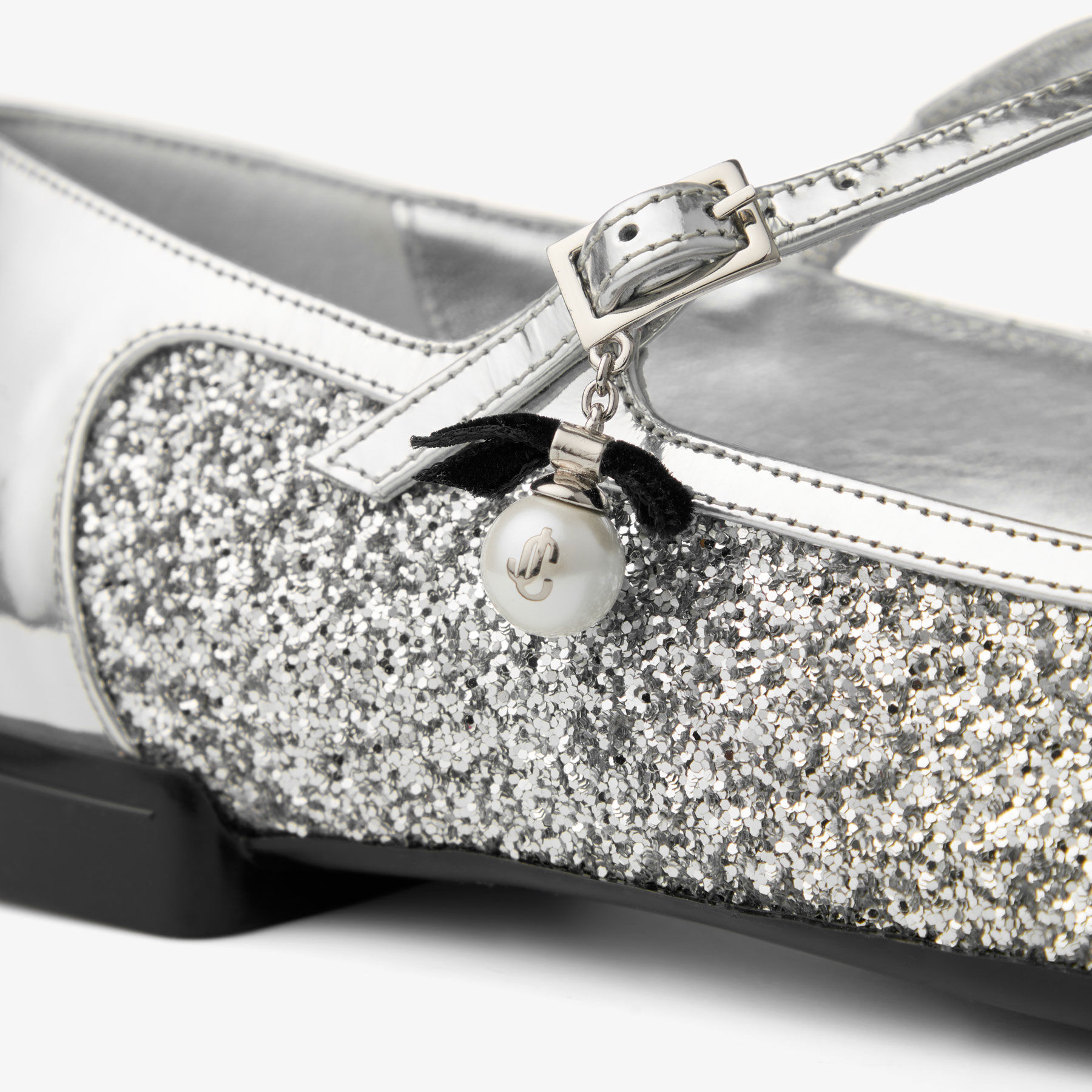 Eleri Ballerina | Silver Liquid Metal Leather Ballerina Pumps with