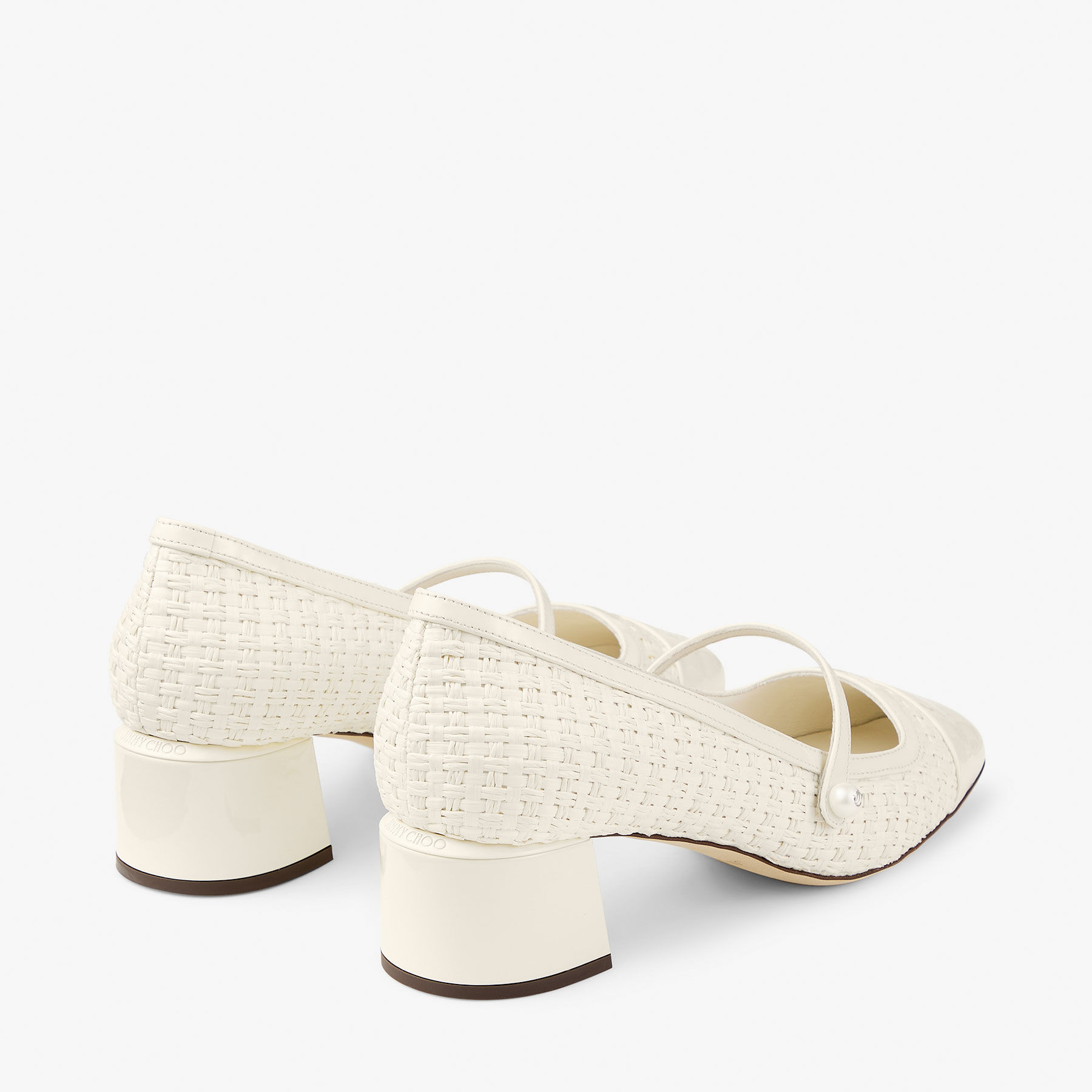 Elisa 45 | Latte Patent Leather and Raffia Pumps | JIMMY CHOO