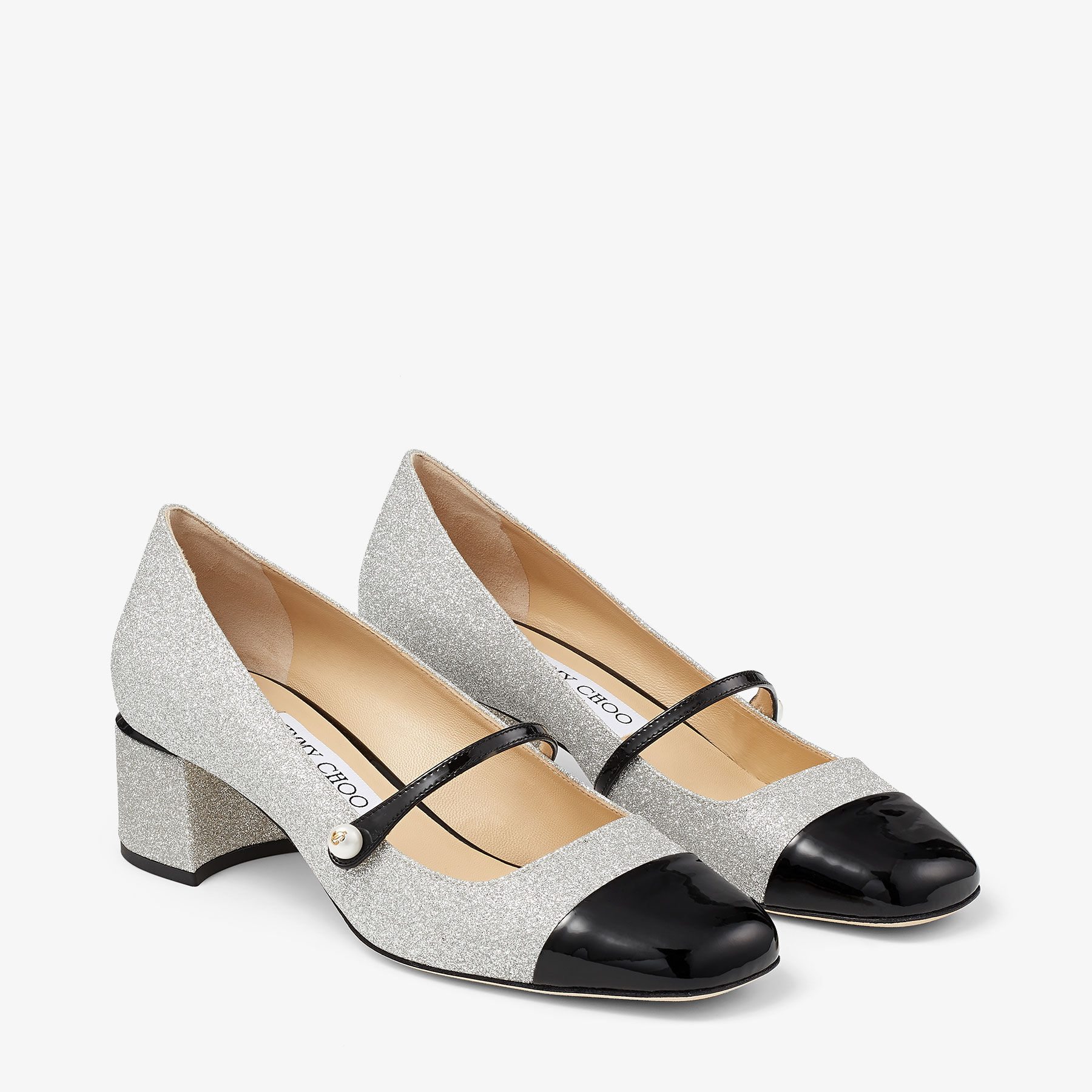 【関税込み】Jimmy Choo オフホワイト Elisa 45 ヒール ELISA 45 | Black Nappa and Patent Leather Pumps | Summer
