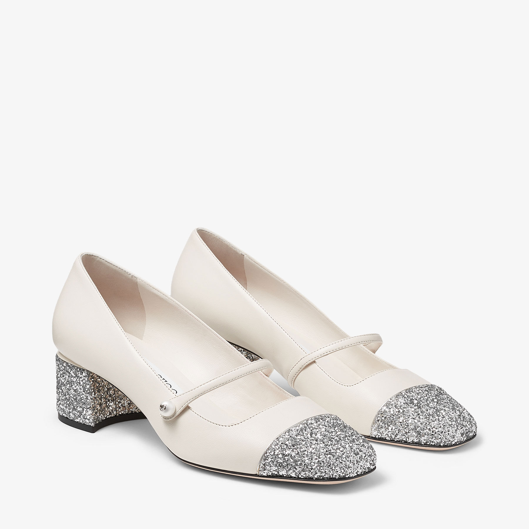Elisa 45|Silver/Latte Glitter Leather Pumps| JIMMY CHOO