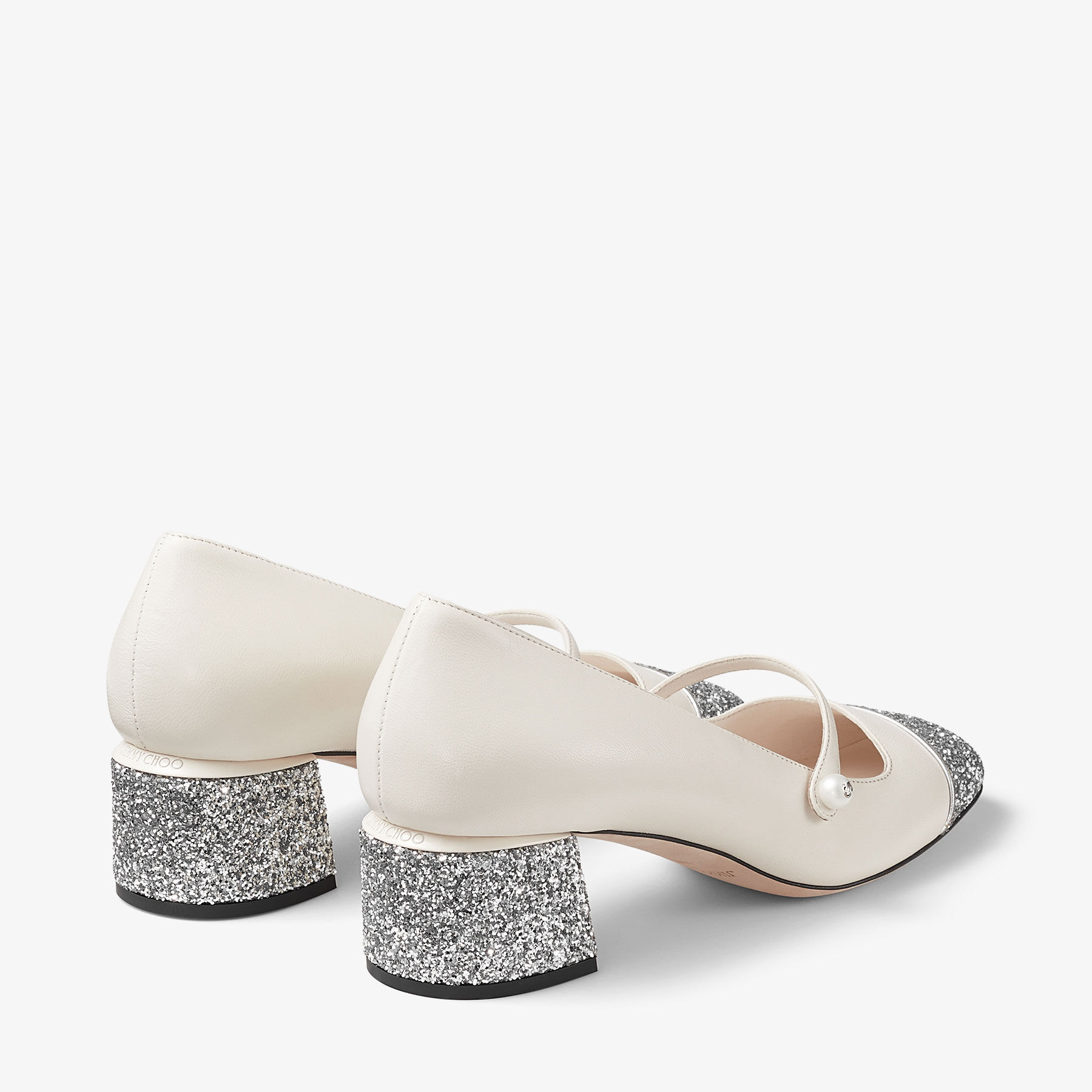 Elisa 45|Silver/Latte Glitter Leather Pumps| JIMMY CHOO