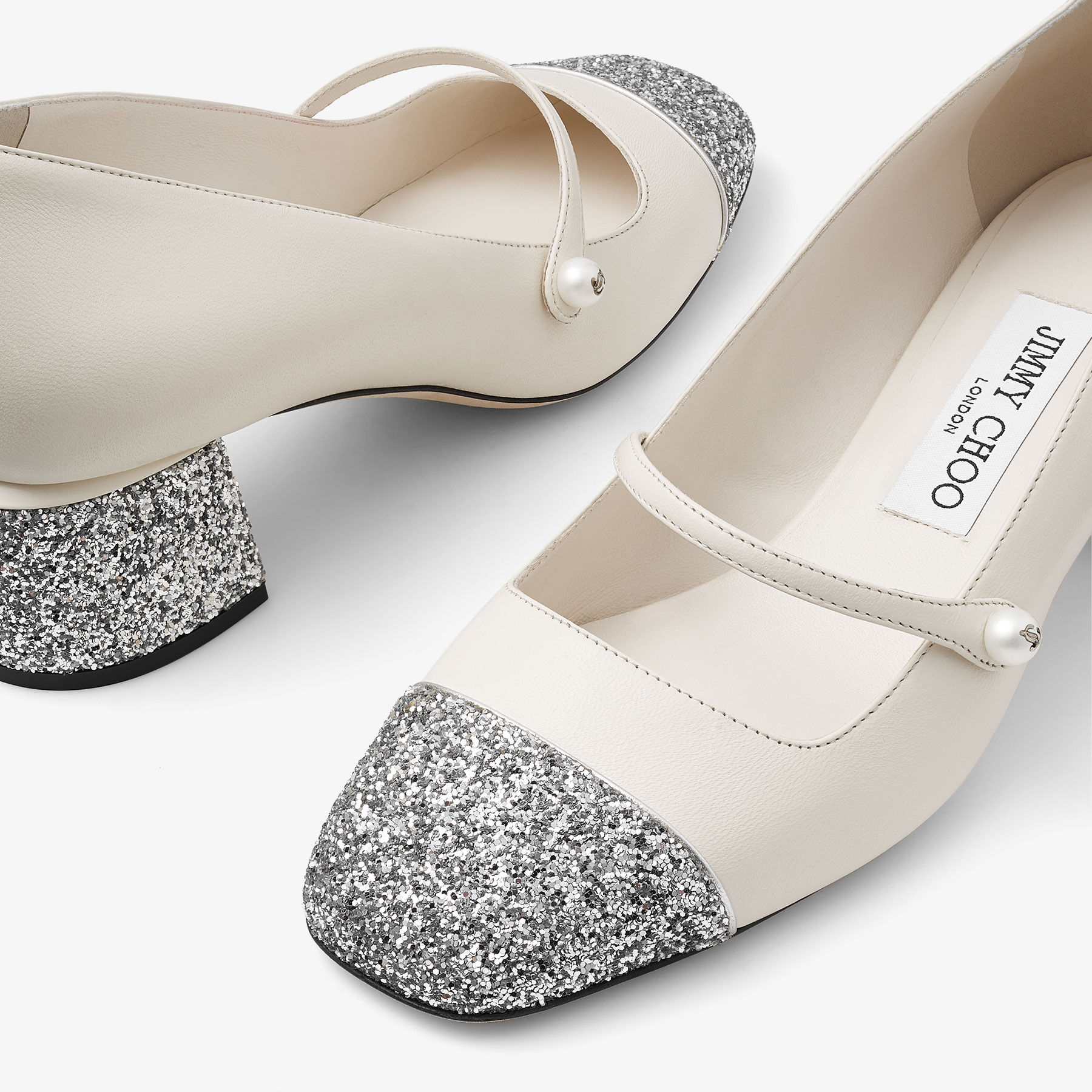 Elisa 45|Silver/Latte Glitter Leather Pumps| JIMMY CHOO