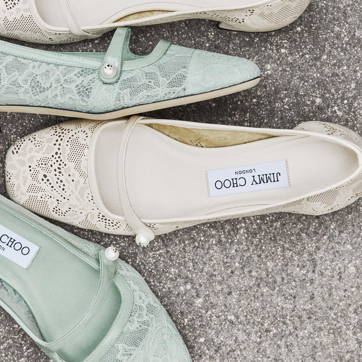 Elisa Ballerina | Latte Jimmy Choo Perforated Nappa Lace Ballerina