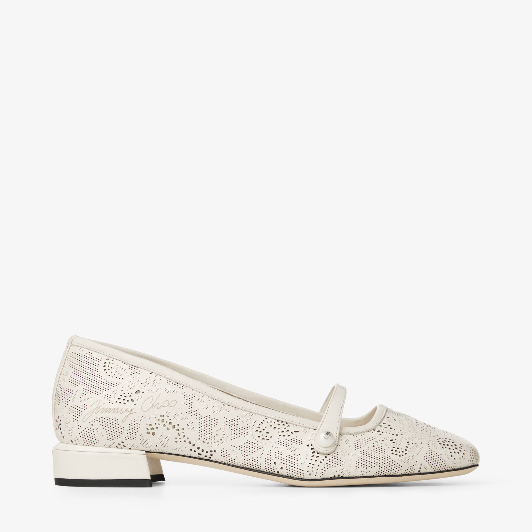 Elisa Ballerina | Latte Jimmy Choo Perforated Nappa Lace Ballerina