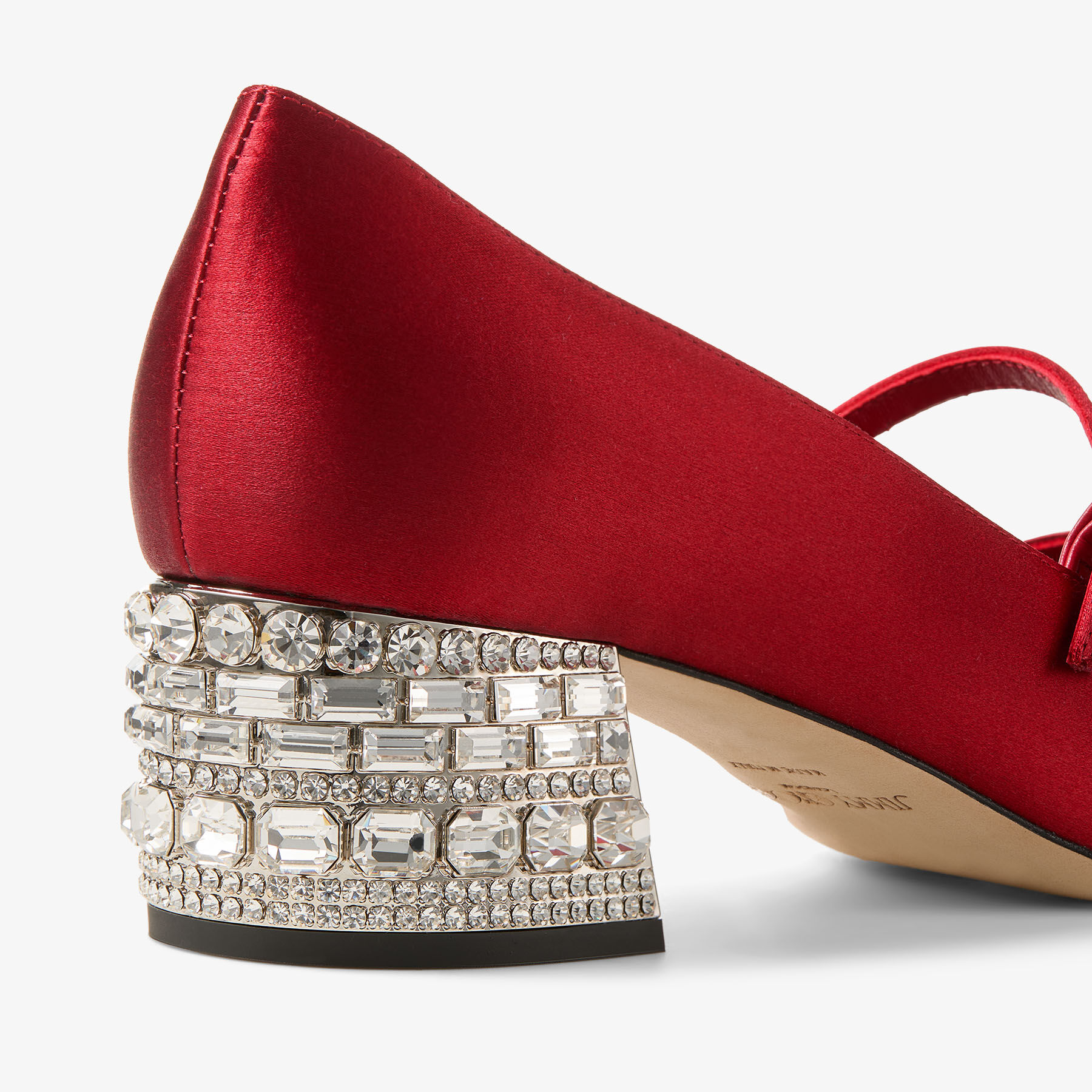 Elisa Crystal 45 | Ruby Red Satin Pumps with Crystal Embellishment