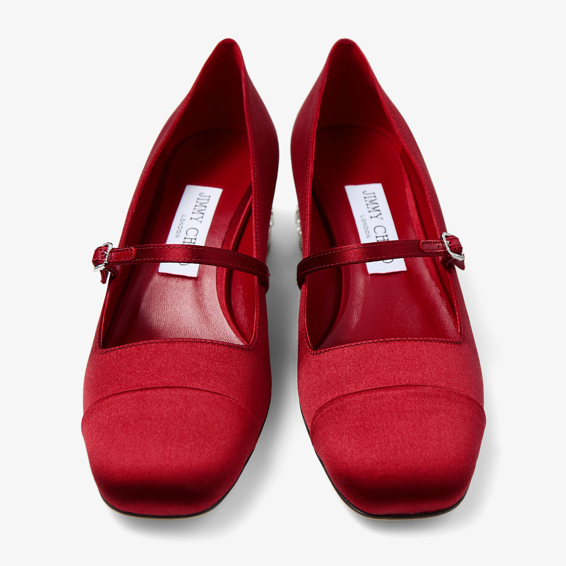 Elisa Crystal 45 | Ruby Red Satin Pumps with Crystal Embellishment
