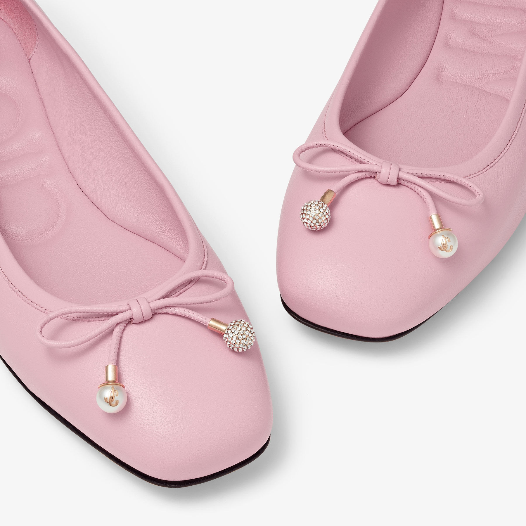 JIMMY CHOO Elme Flat レザー ラフィア ローカットシューズ Elme Flat|Rose Nappa Leather Flats| JIMMY CHOO