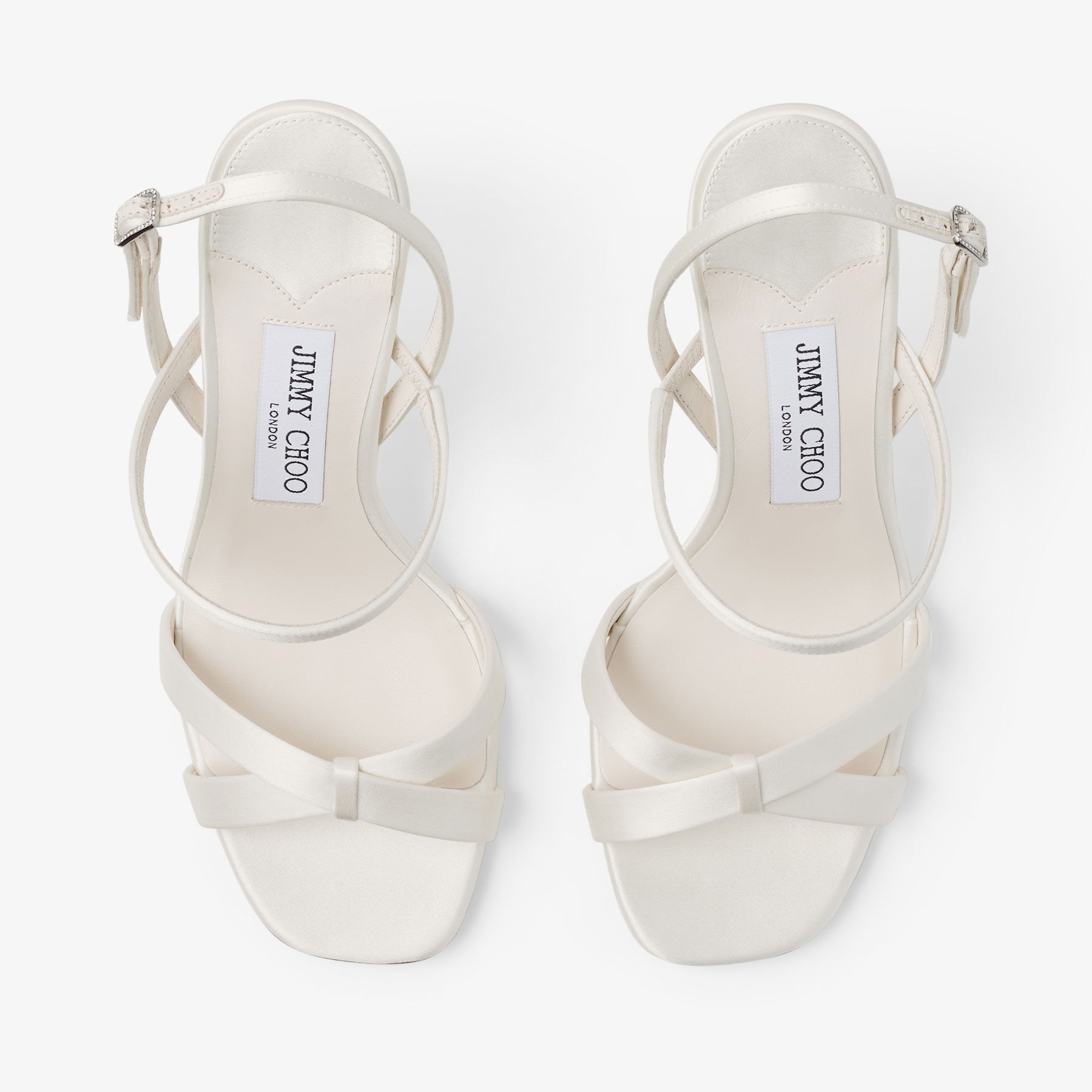 Elsy Block Heel 85 | Ivory Satin Sandals with Crystal-Embellished