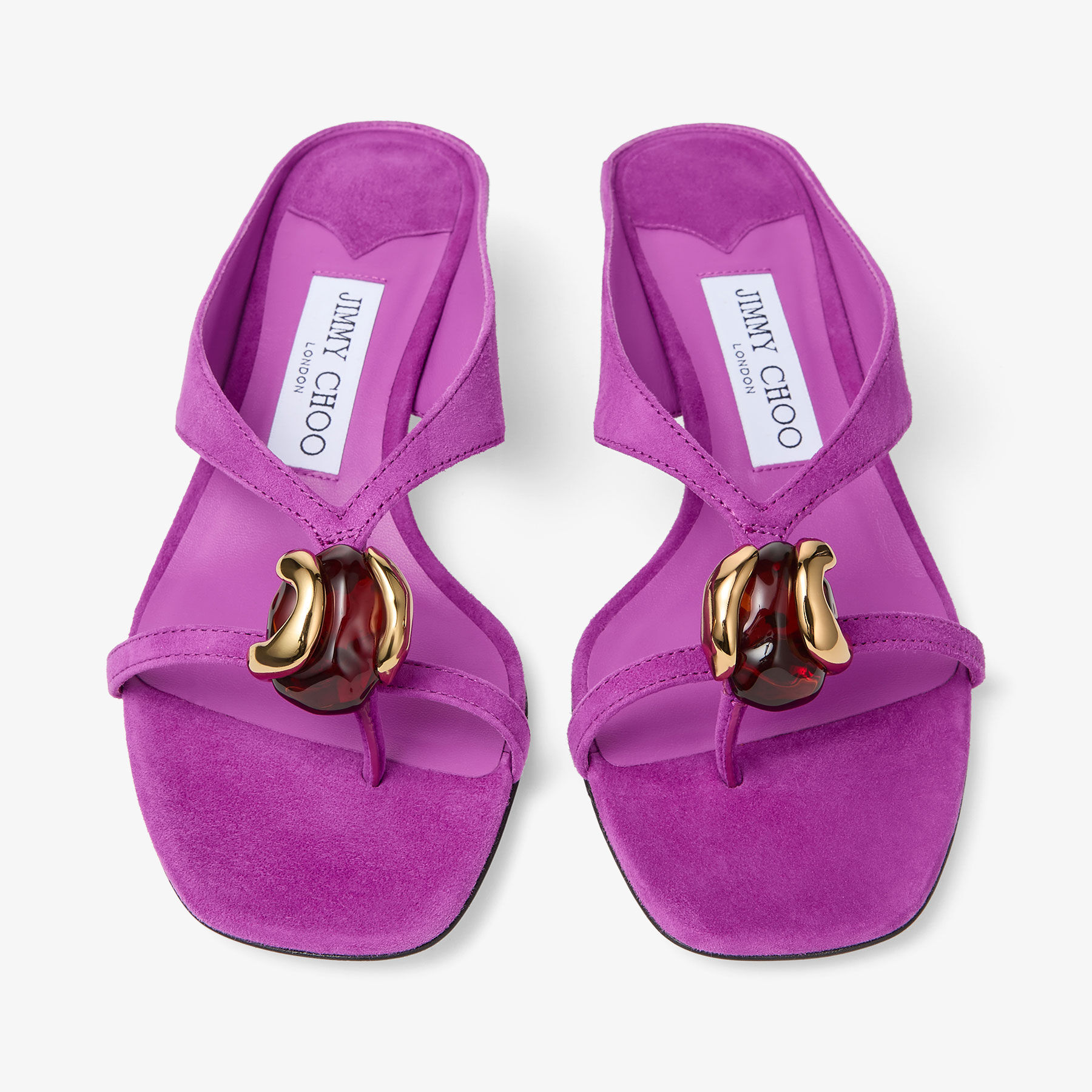 ち*ー様 JIMMY CHOO パープル ミュール Emeri Stone 35 | Violet Orchid and Dark Amber Suede Sandals