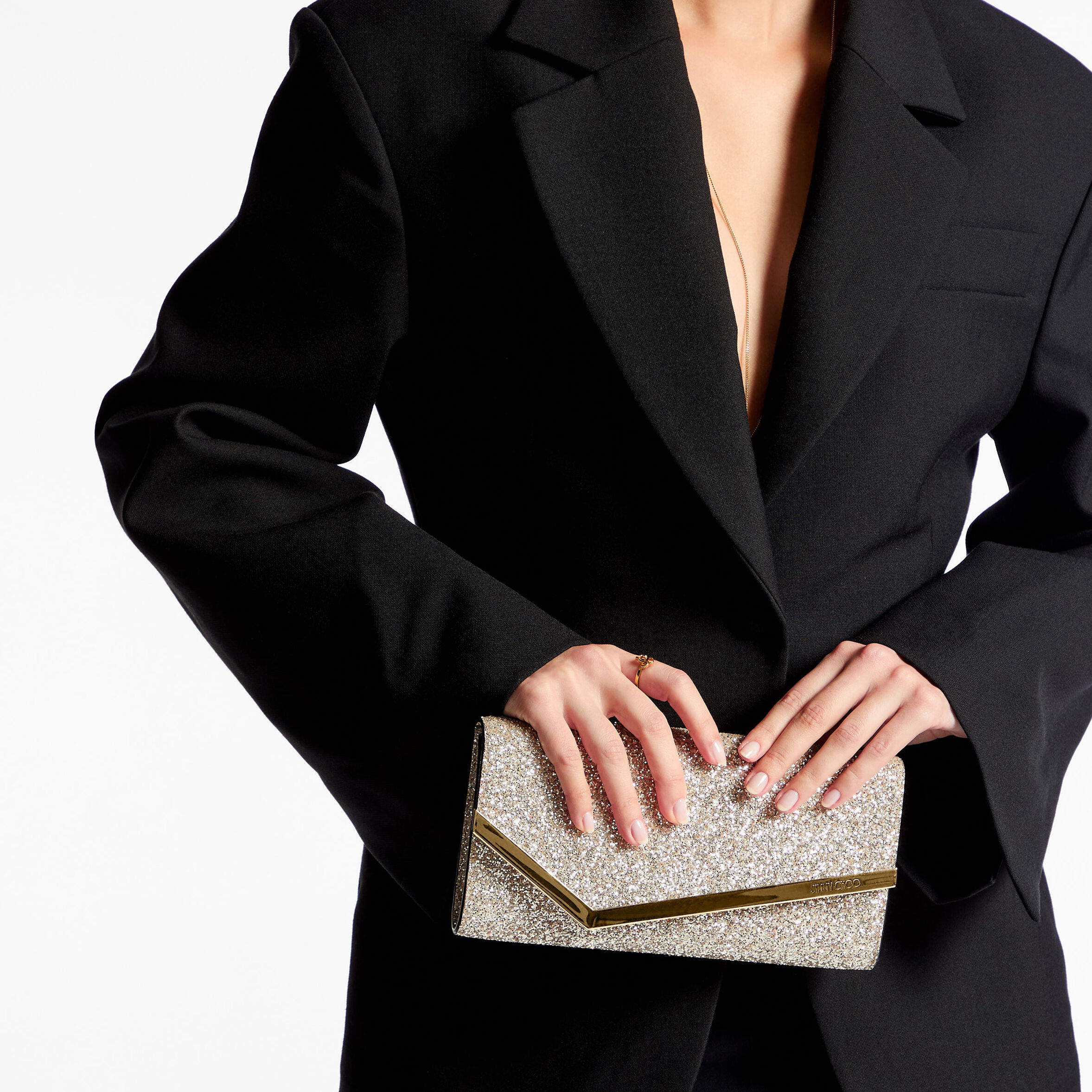 Jimmy Choo Emmie クラッチバッグ EMMIE | Gold Mirror Fabric Clutch Bag | Summer Collection