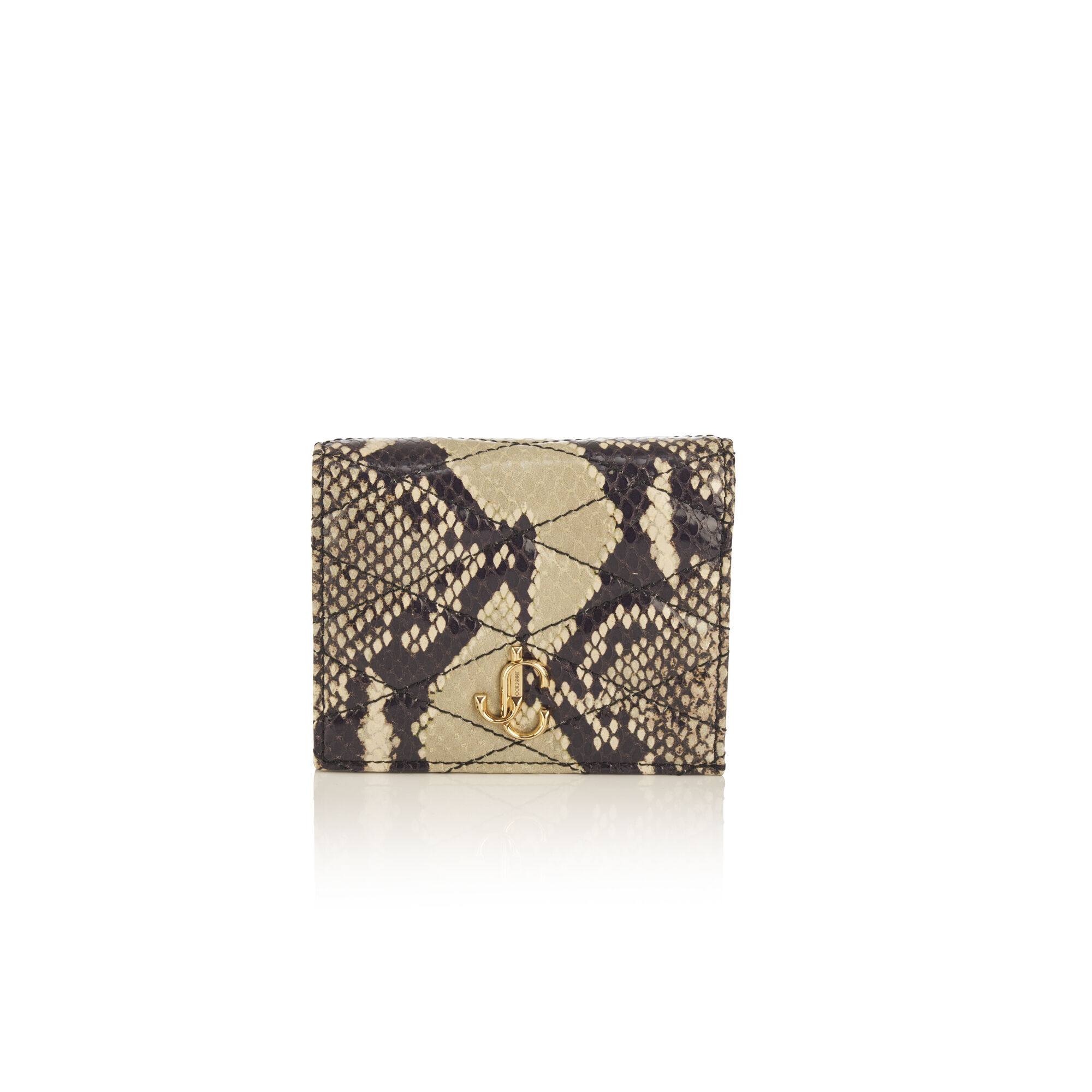 カードケース・名刺入れ JIMMY CHIOO FARONE QUILTED LEATHER CARD CASE Farone | Natural Quilted Printed Leather Card Case | New