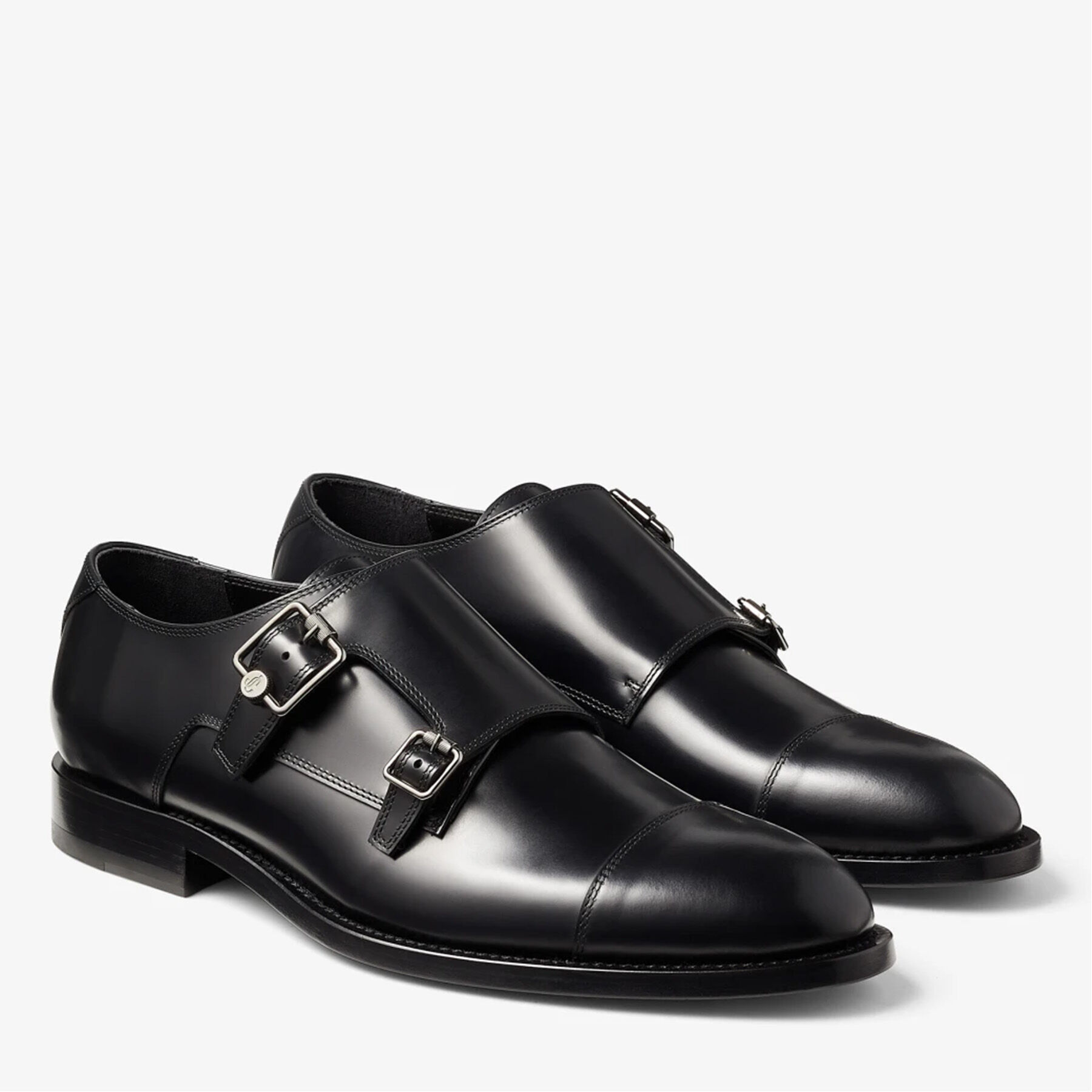 Black Brush Off Leather Monk Strap Shoes | FINNION MONKSTRAP