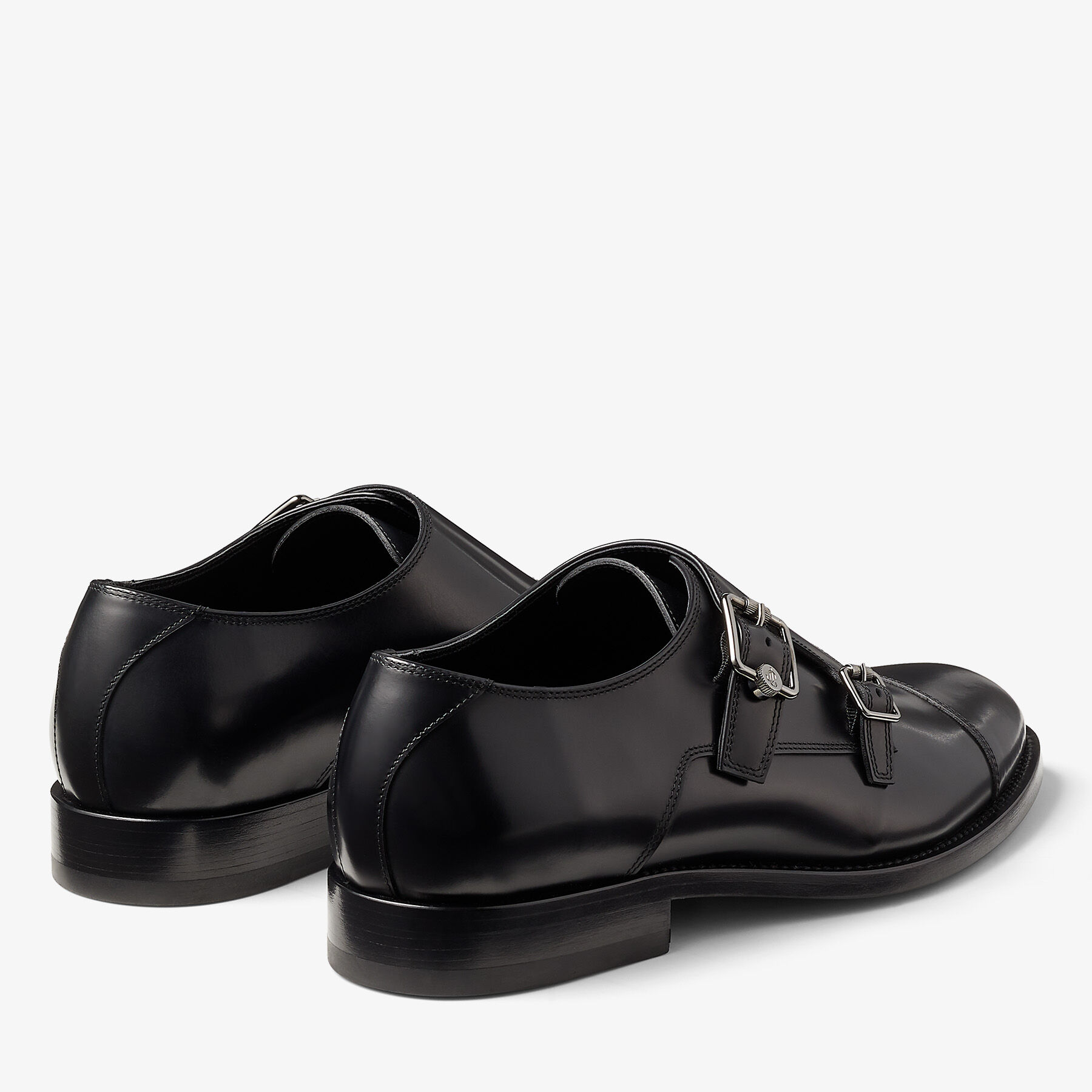 monk様 Zapatos de doble hebilla en piel cepillada de color negro