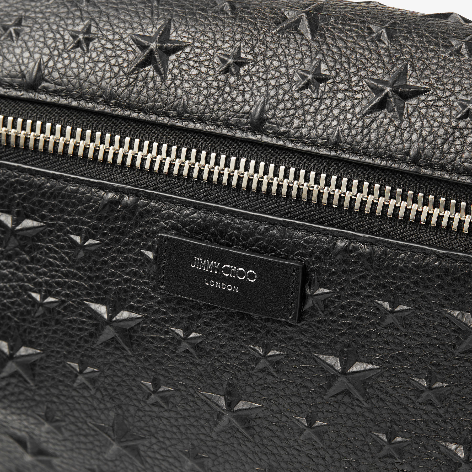 Finsley | Black Leather Belt Bag with Embossed Stars | New