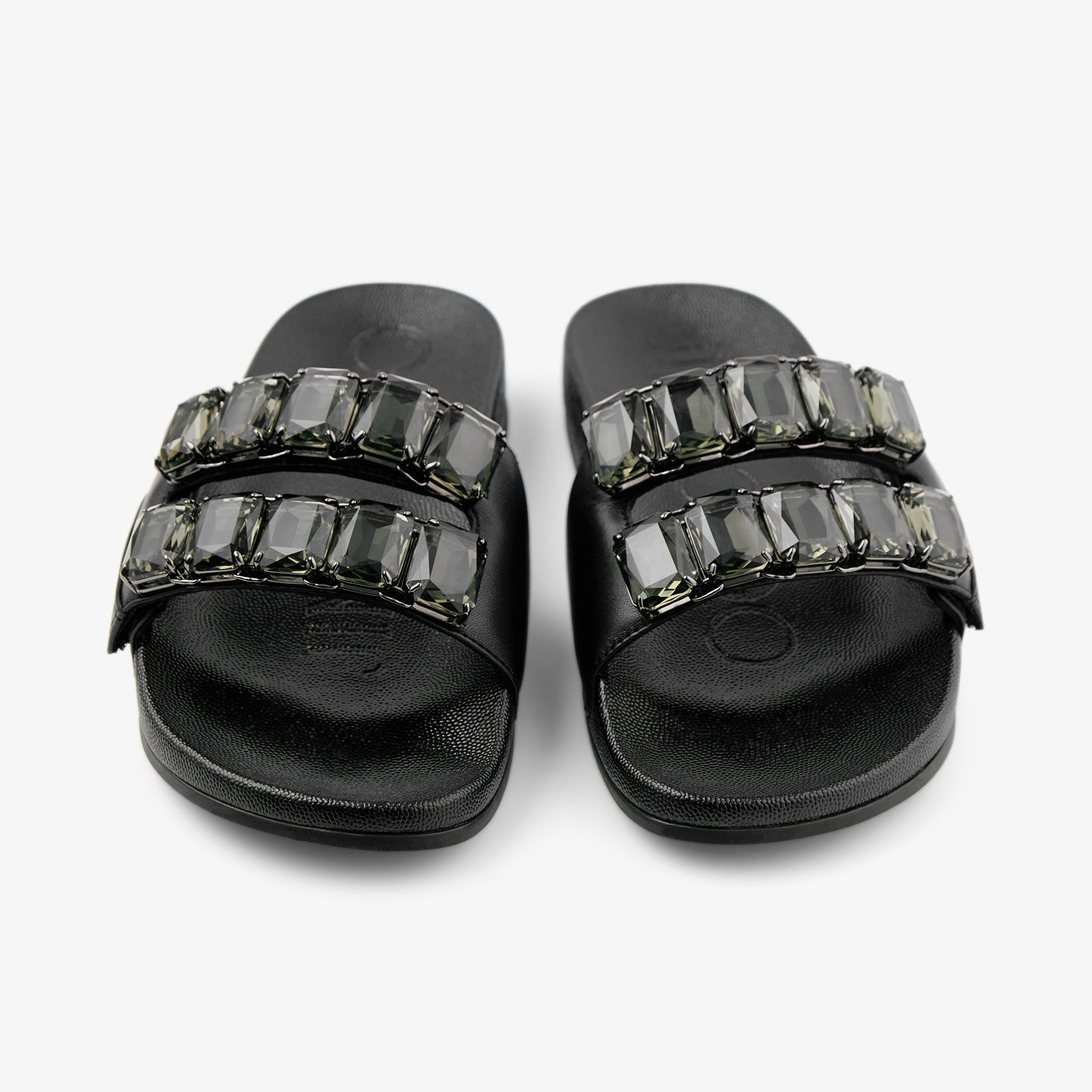 Fitz/Crystal | Black Nappa Leather Crystal Slides | JIMMY CHOO