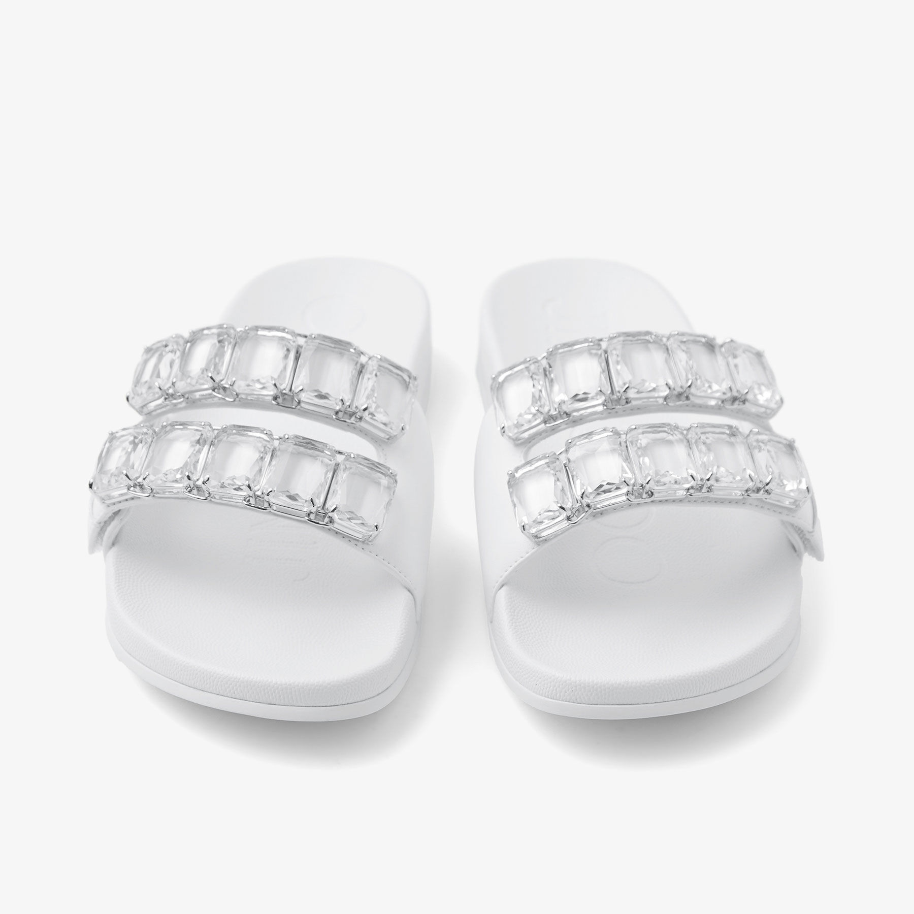 Fitz/Crystal| White Nappa Leather Crystal Slides | JIMMY CHOO