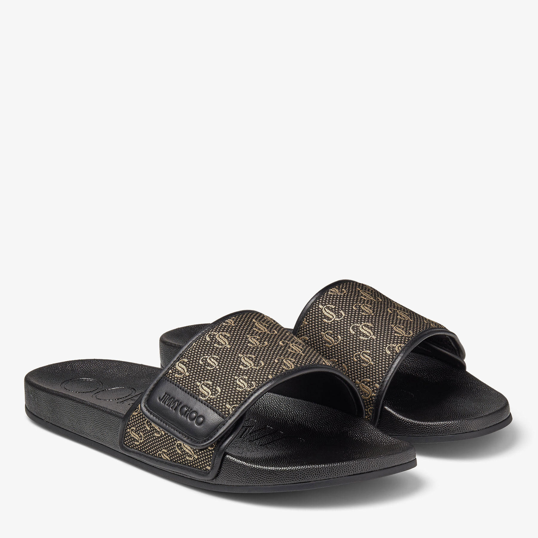 Jimmy Choo☆Fitz M ☆他カラーあり Black and Gold JC Monogram Jacquard Lurex and Nappa Leather