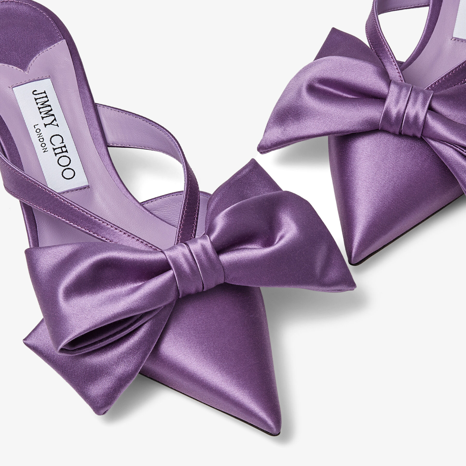 大人可愛い★Jimmy Choo FLACA 50 大リボン ミュール WISTERIA FLACA MULE 50 | Wisteria Satin Mules with Bows | Winter 2022