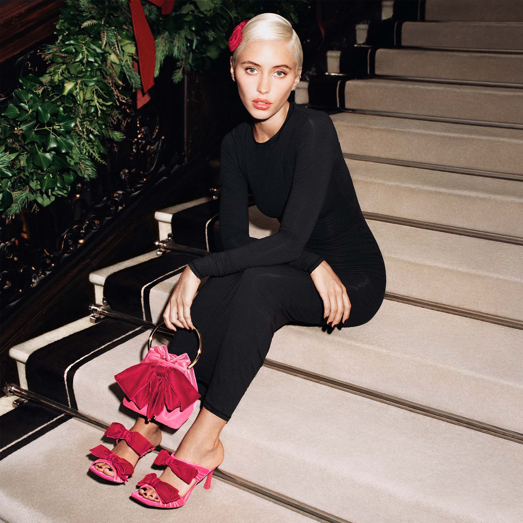 サンダル・ミュール JIMMY CHOO FLACA100 VELVET SANDAL FLACA SANDAL 100 | Candy Pink Velvet Sandal with Bow