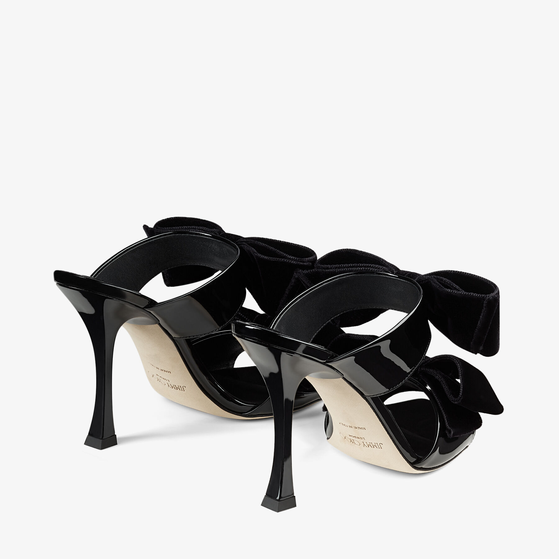 FLACA SANDAL 100 | Black Patent Sandal with Velvet Bow