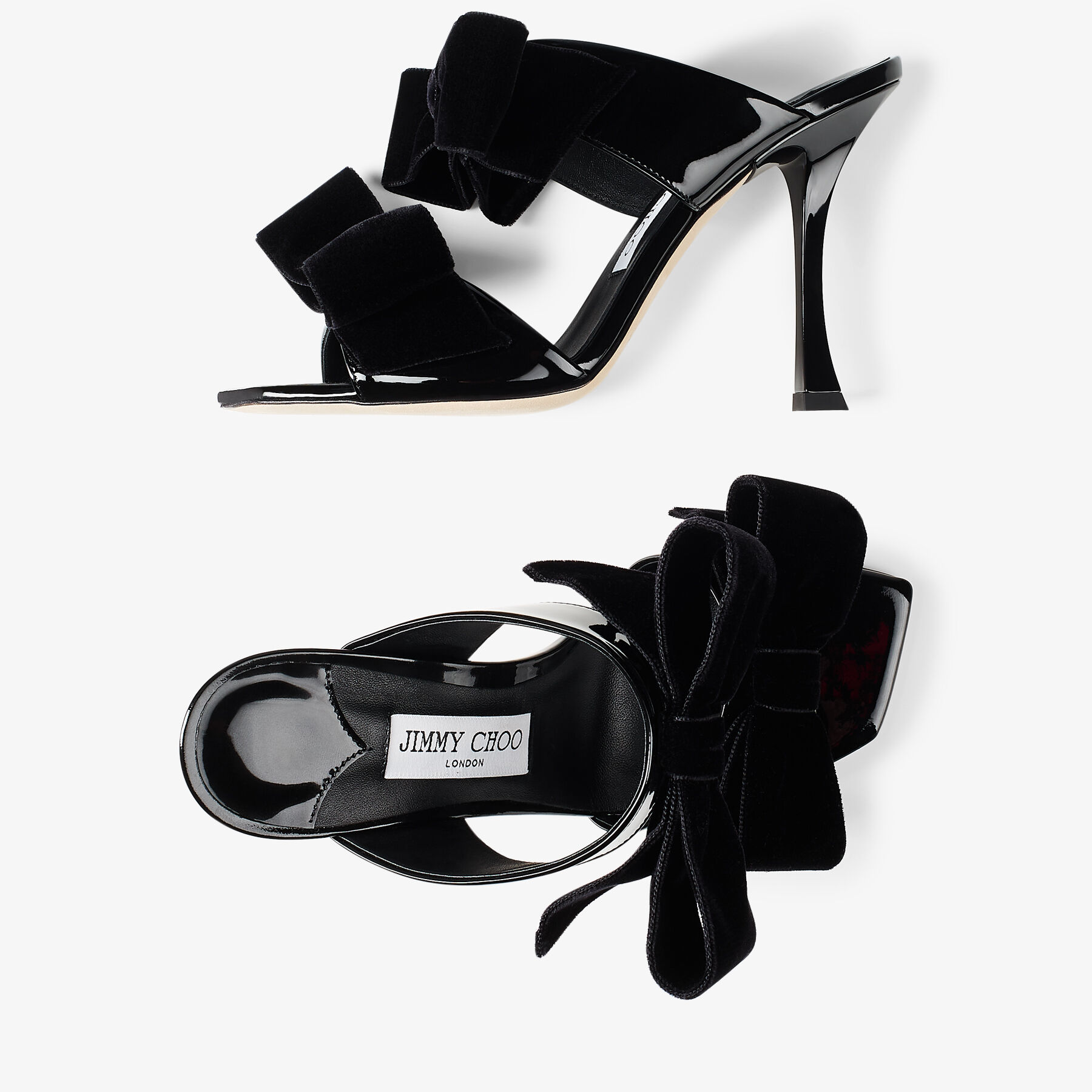FLACA SANDAL 100 | Black Patent Sandal with Velvet Bow