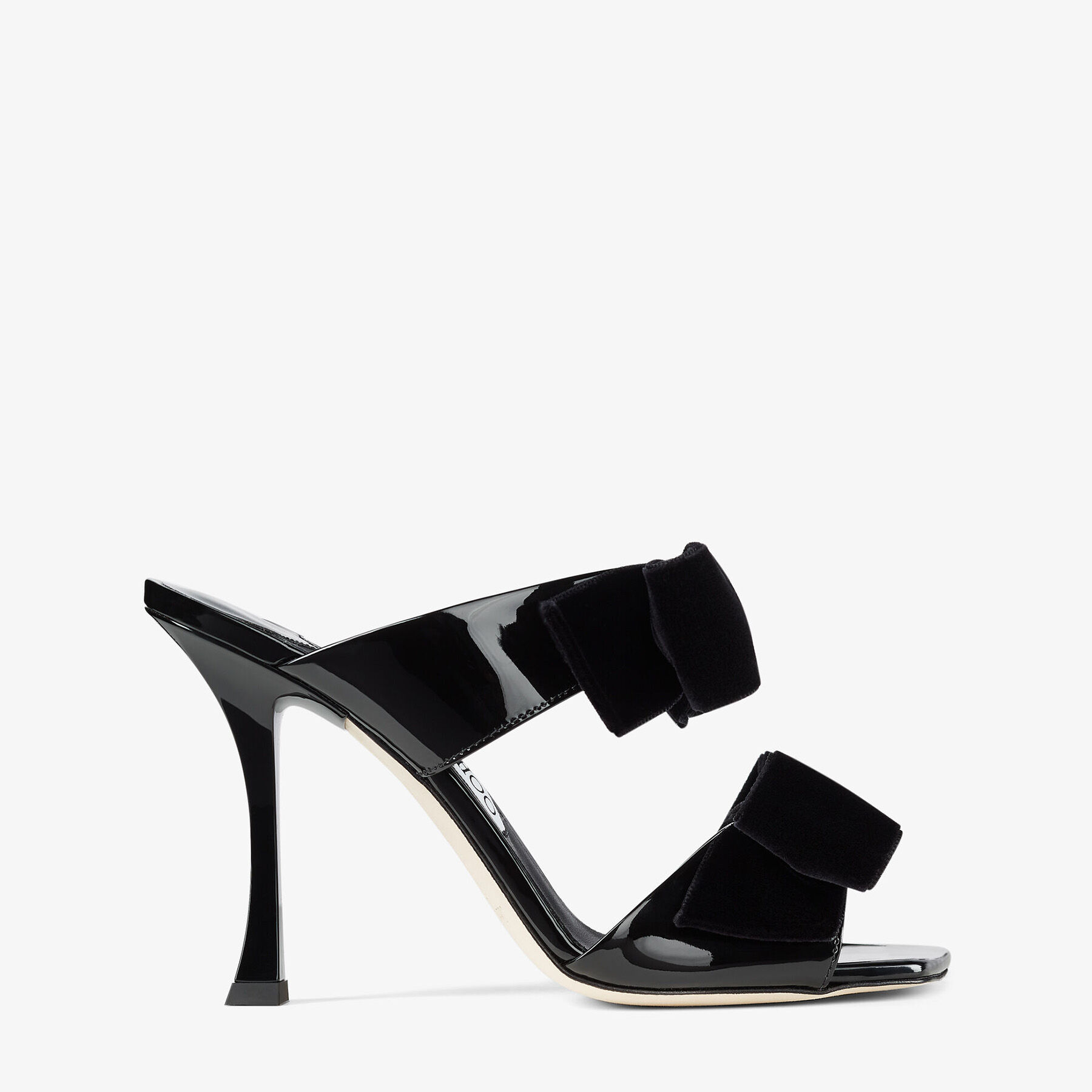 FLACA SANDAL 100 | Black Patent Sandal with Velvet Bow
