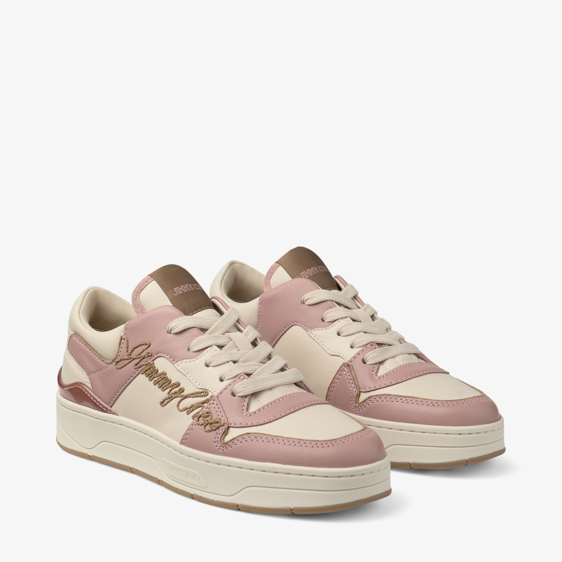 【JIMMY CHOO】FLORENT/F BALLET PINK LEATHER ★関税送料込み Florent F |Ballet Pink/Khaki Leather Mix Low Top Trainers