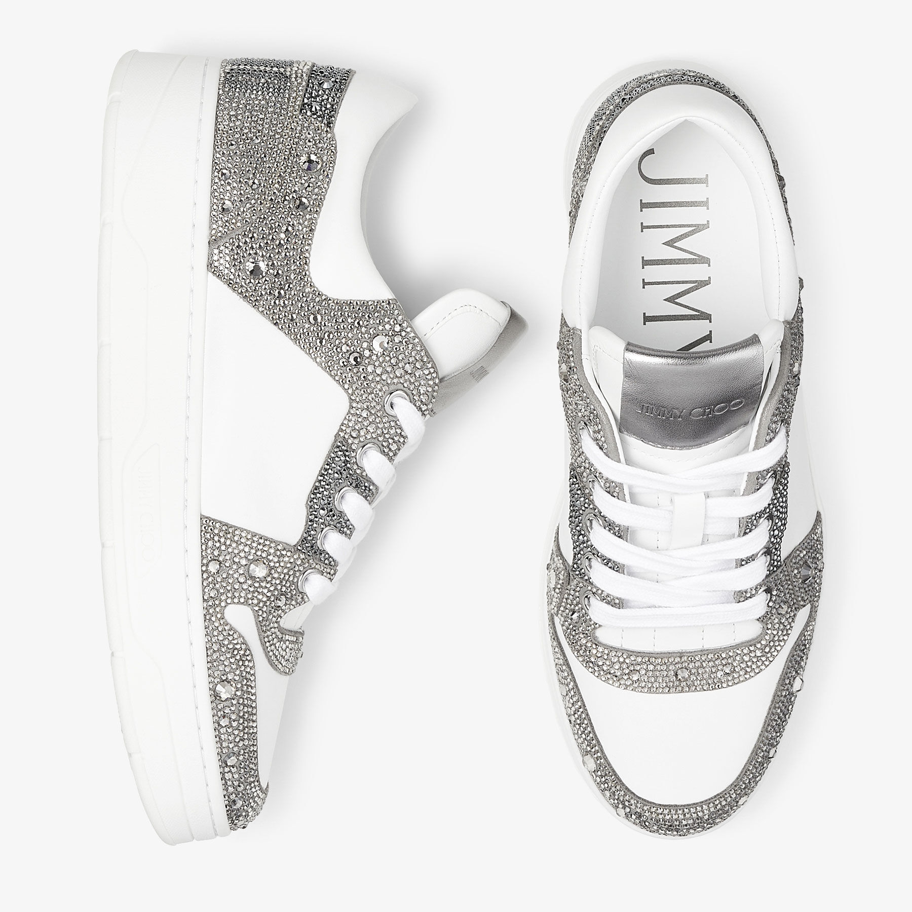 FLORENT/F | White Leather and Shimmer Suede Trainers with